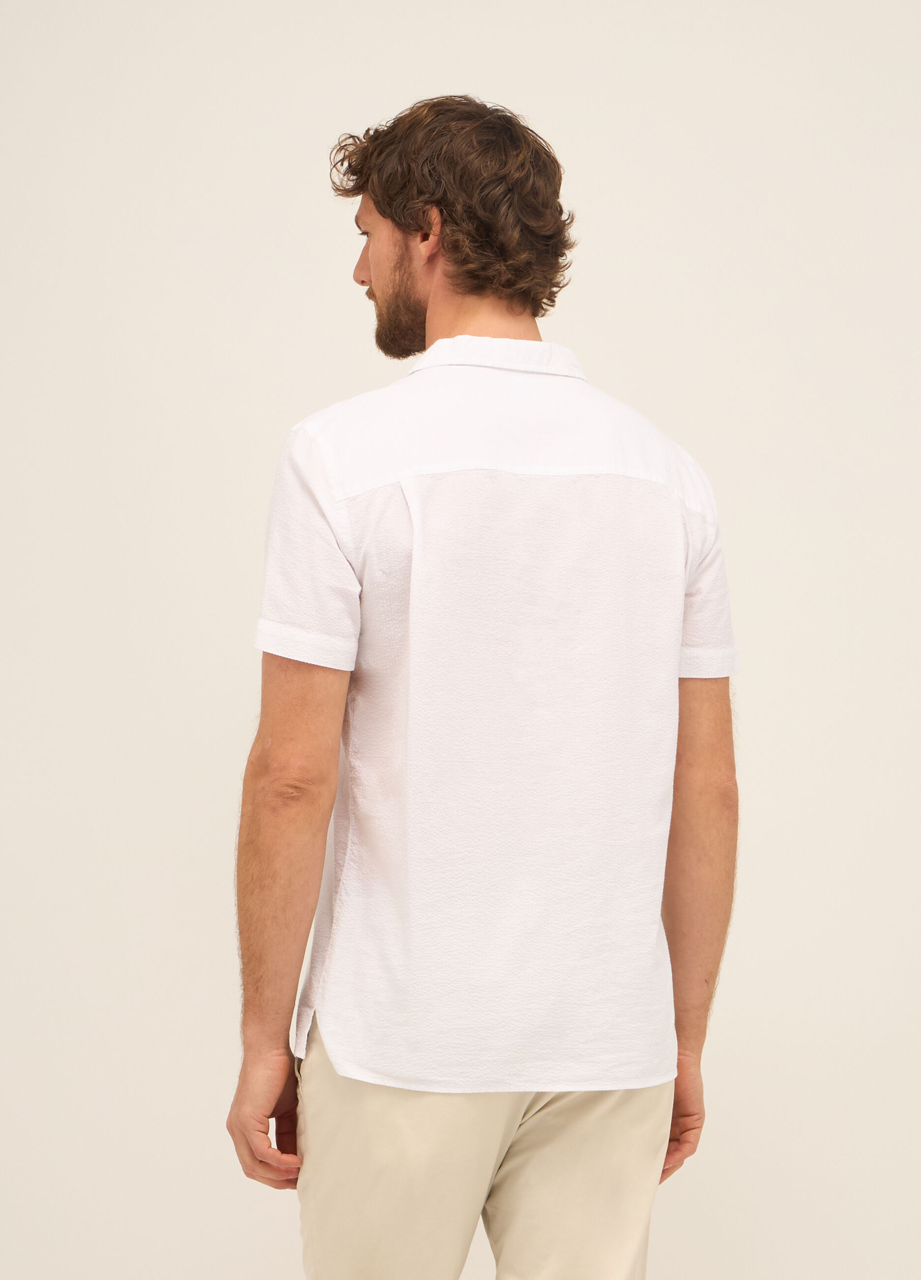 Camicia a maniche corte in cotone seersucker uomo_1