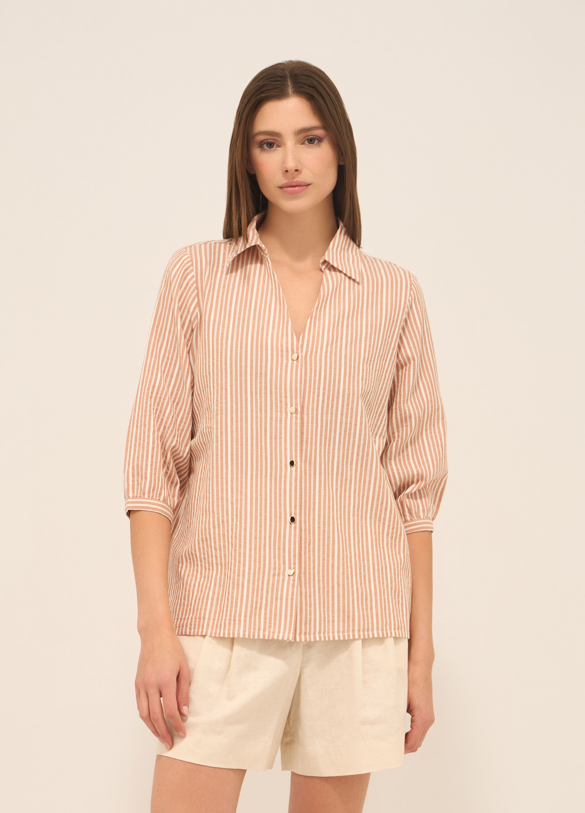 Camicia a righe in puro cotone donna_0