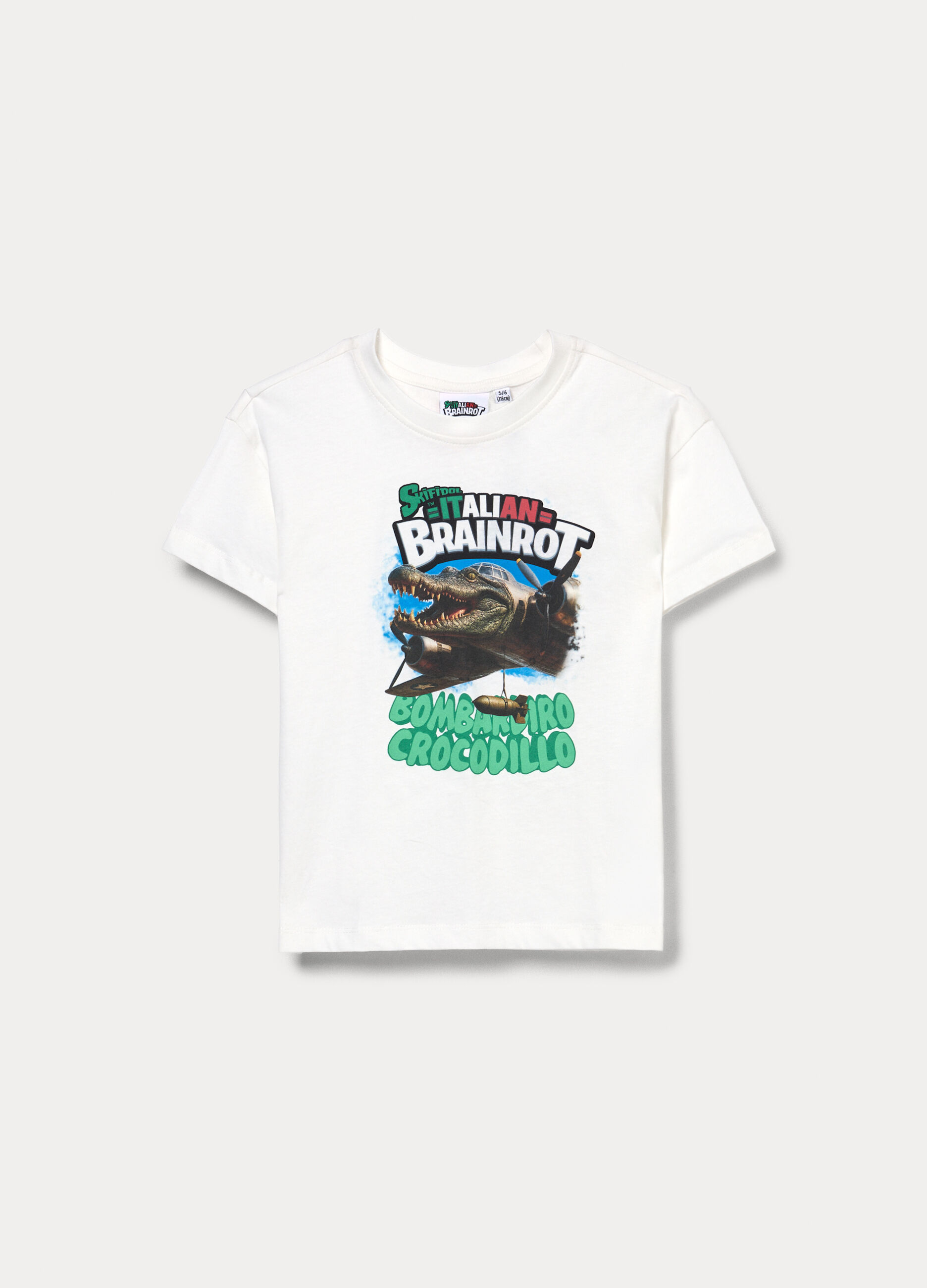 T-shirt girocollo Skifidol Italian Brainrot in jersey di puro cotone bambino_0