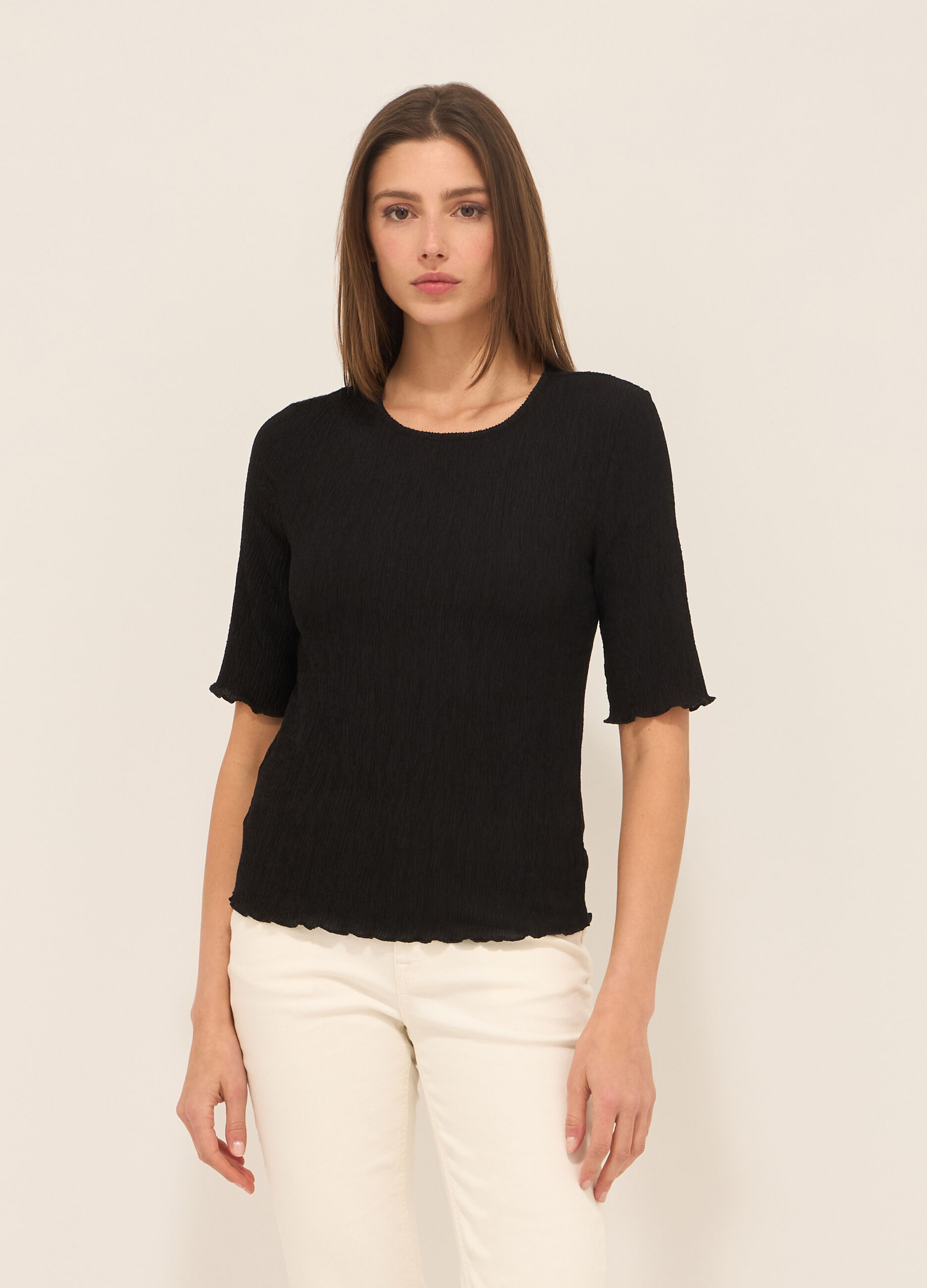 T-shirt in misto viscosa crinkle donna_0