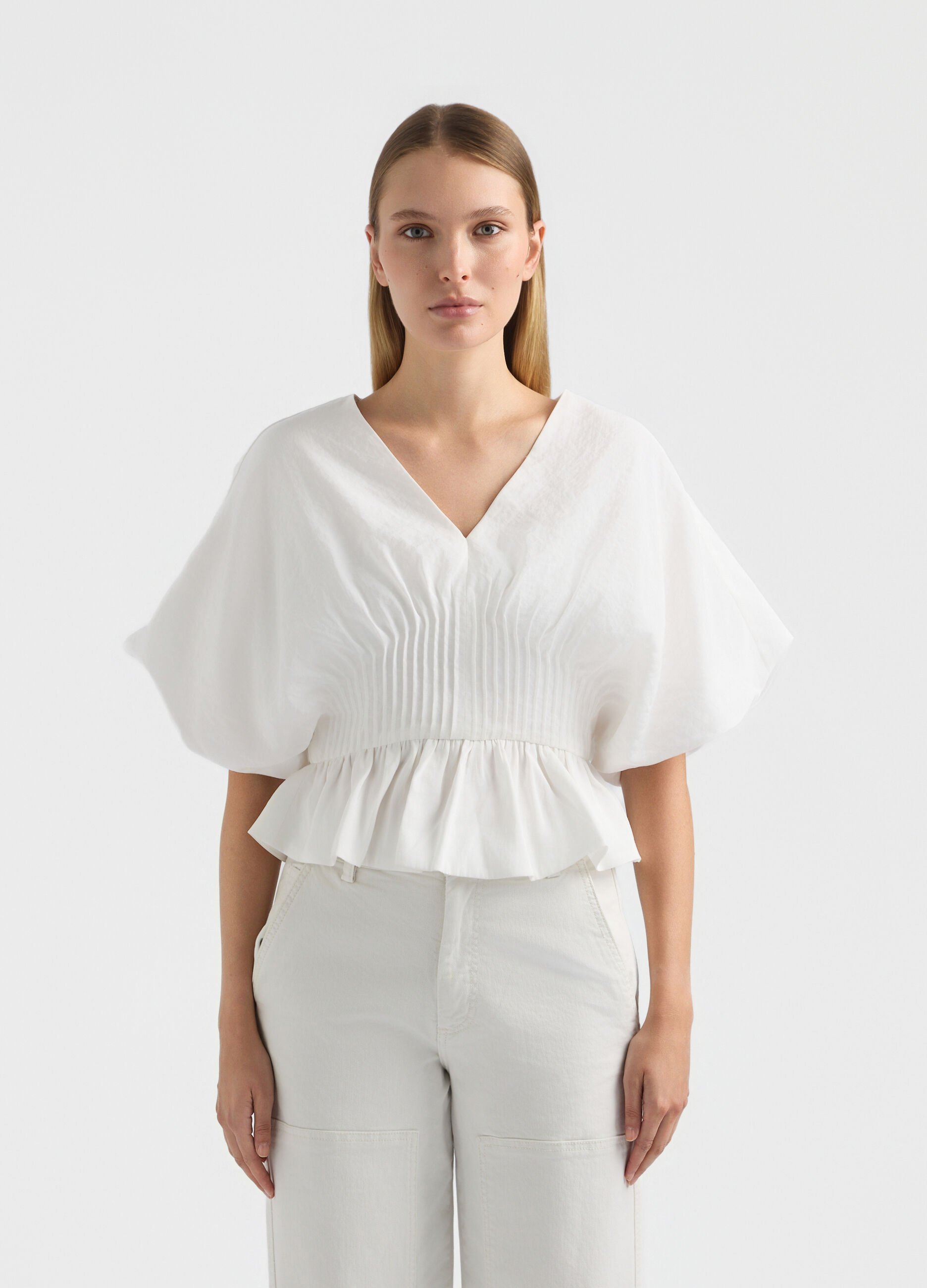 Blusa Fit Regular con scollo a V misto modal donna_1