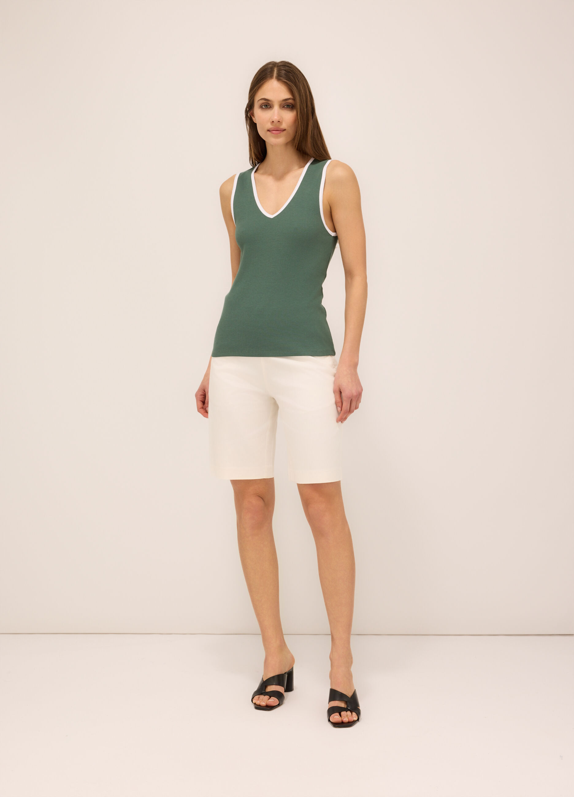 Shorts in raso di cotone stretch donna_0