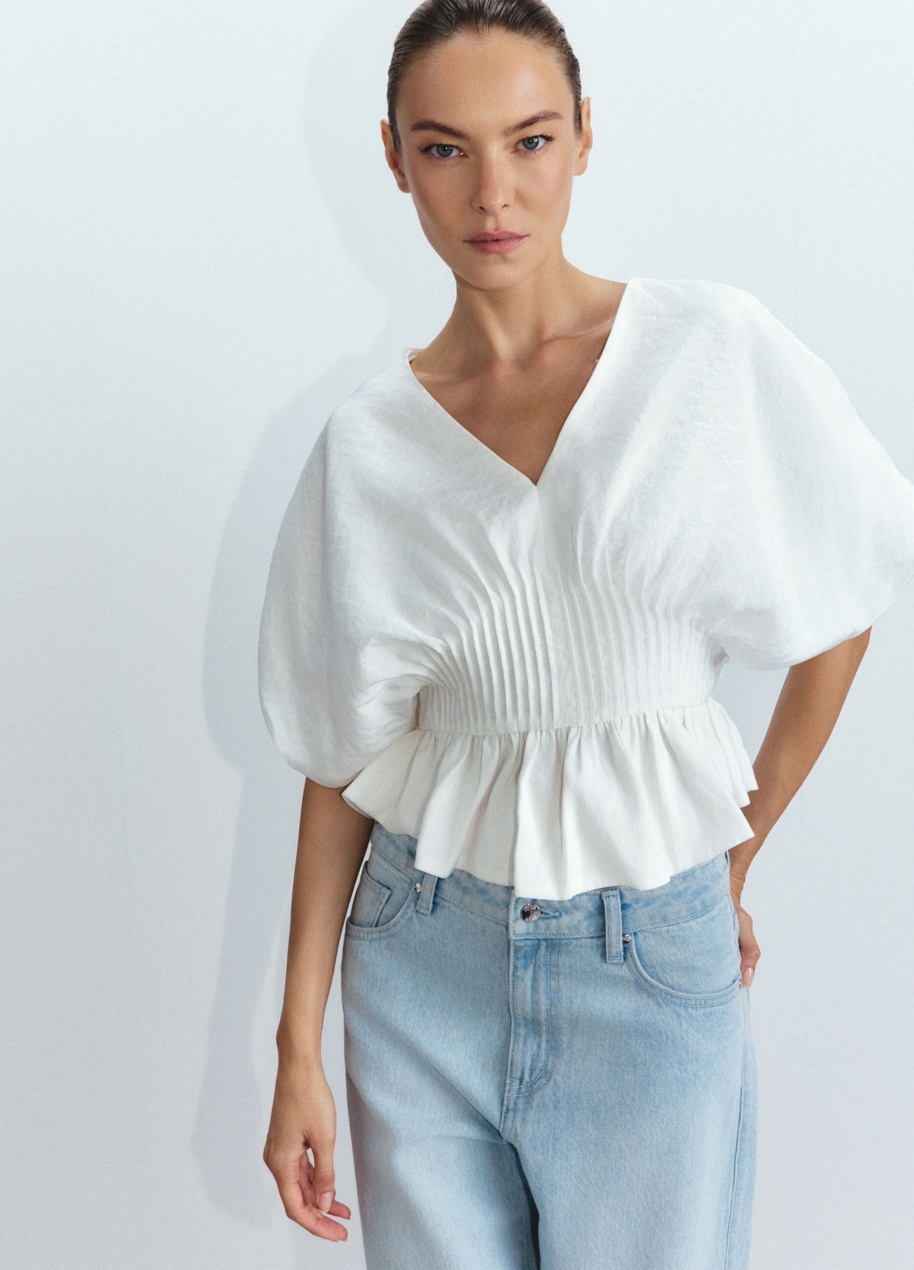 Blusa Fit Regular con scollo a V misto modal donna_1