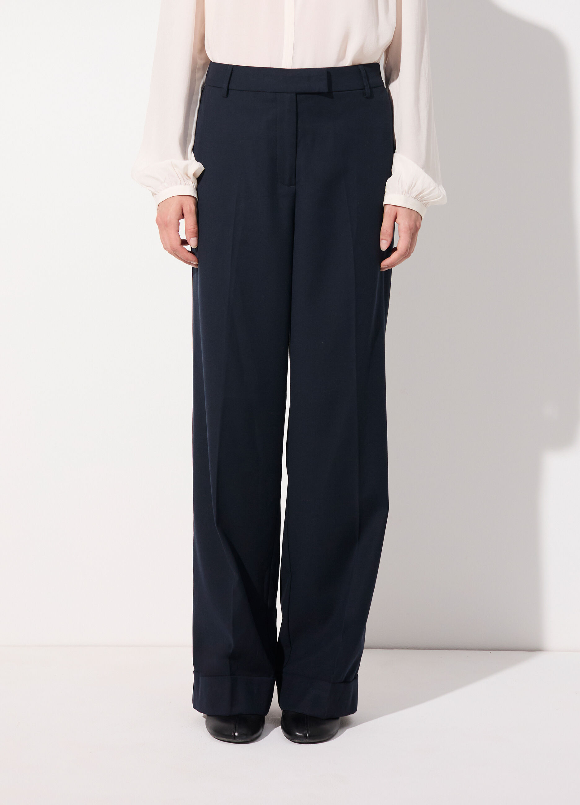 Pantalone palazzo in misto lana e viscosa donna_1