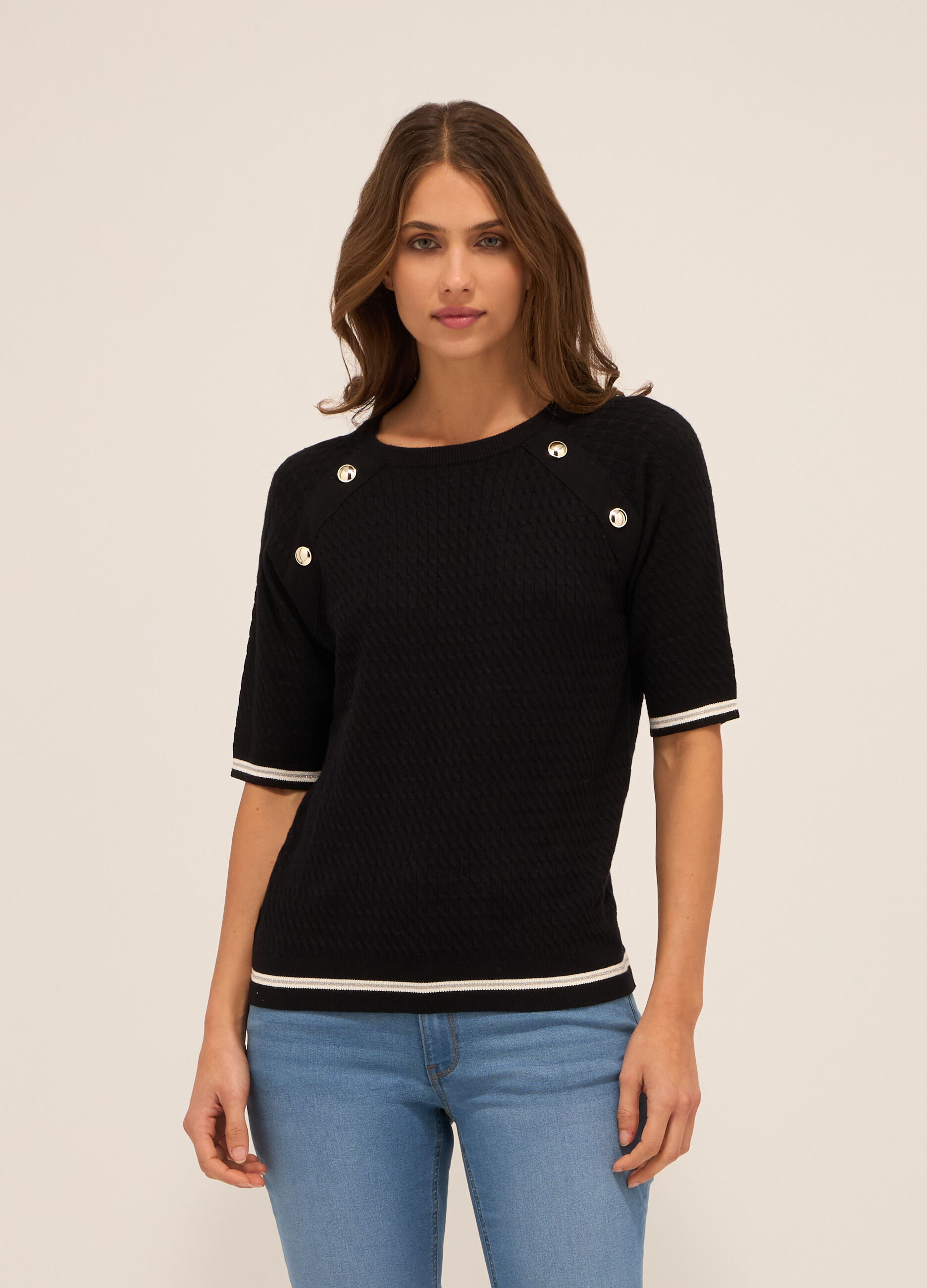 Tricot misto viscosa a maniche corte donna_0