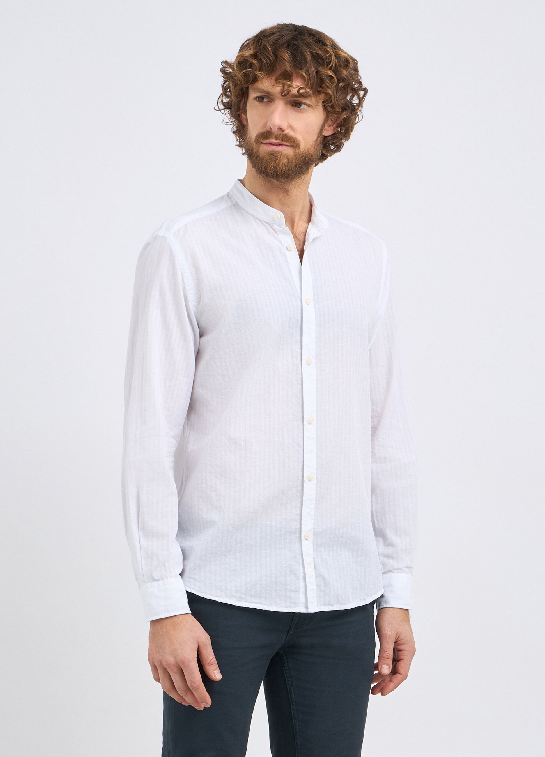 Camicia coreana in misto lino uomo_0
