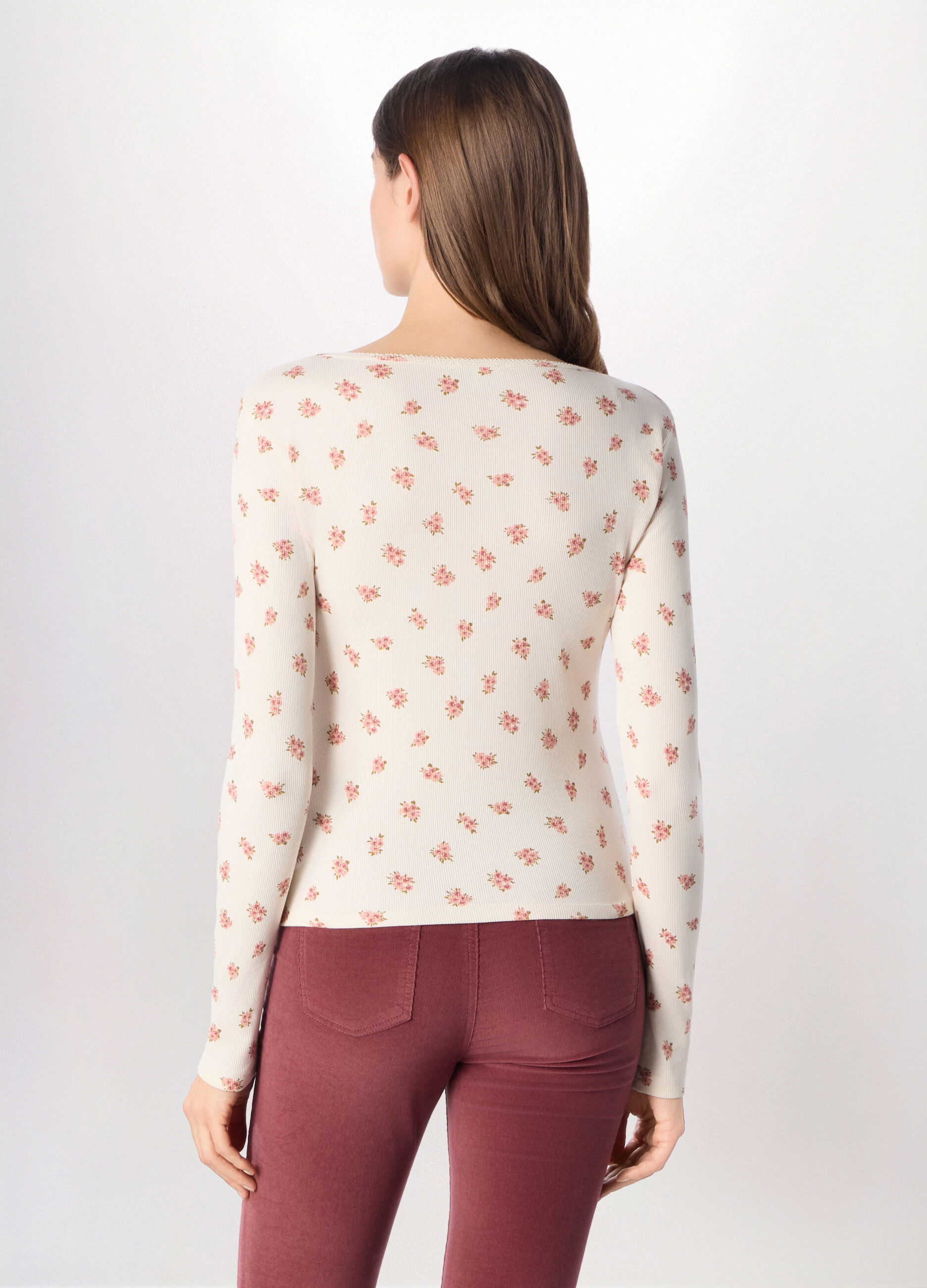 T-shirt in costina di cotone stretch donna_1