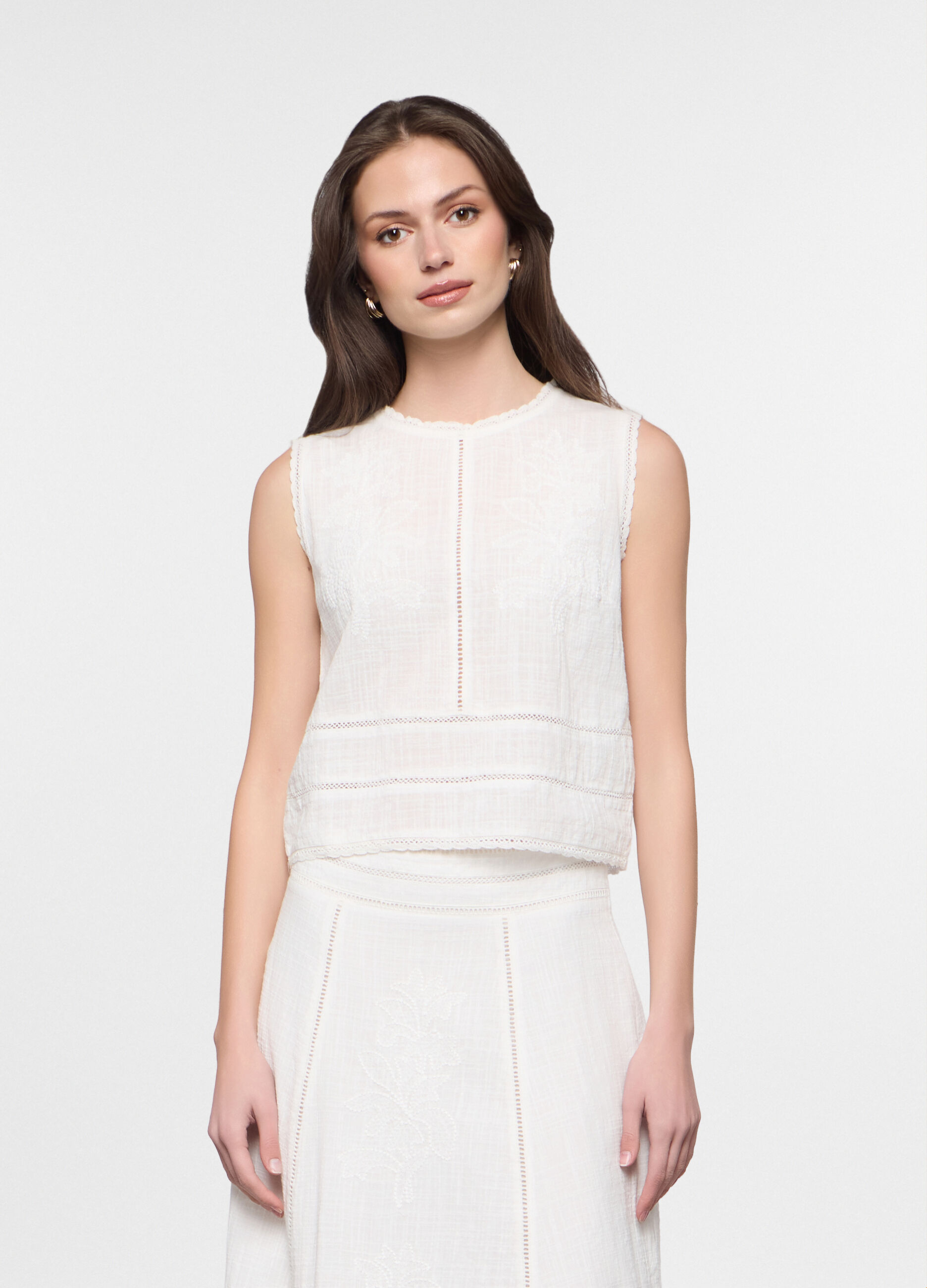 Blusa smanicata in puro cotone donna_0