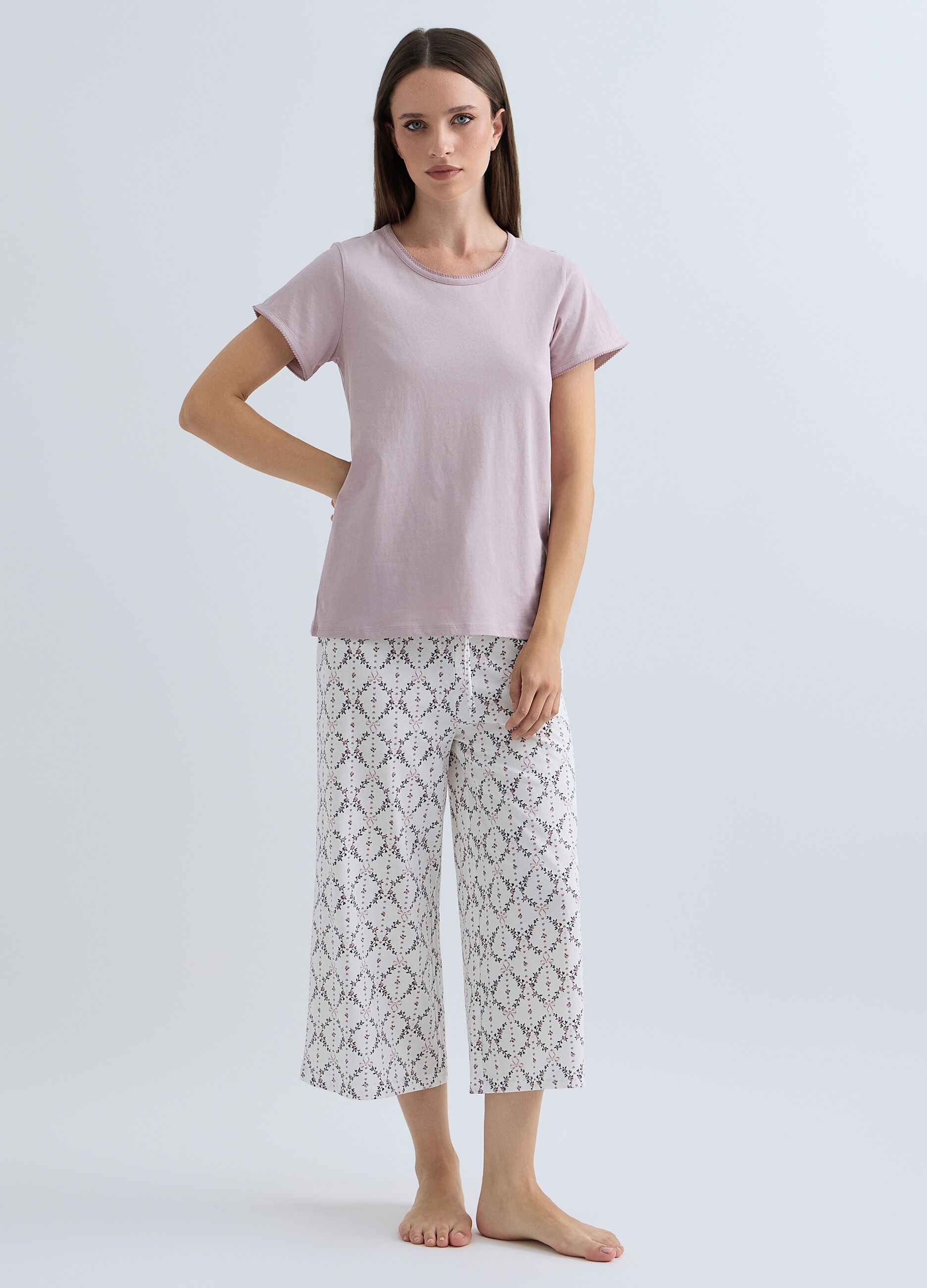 Pigiama corto in puro cotone donna_0