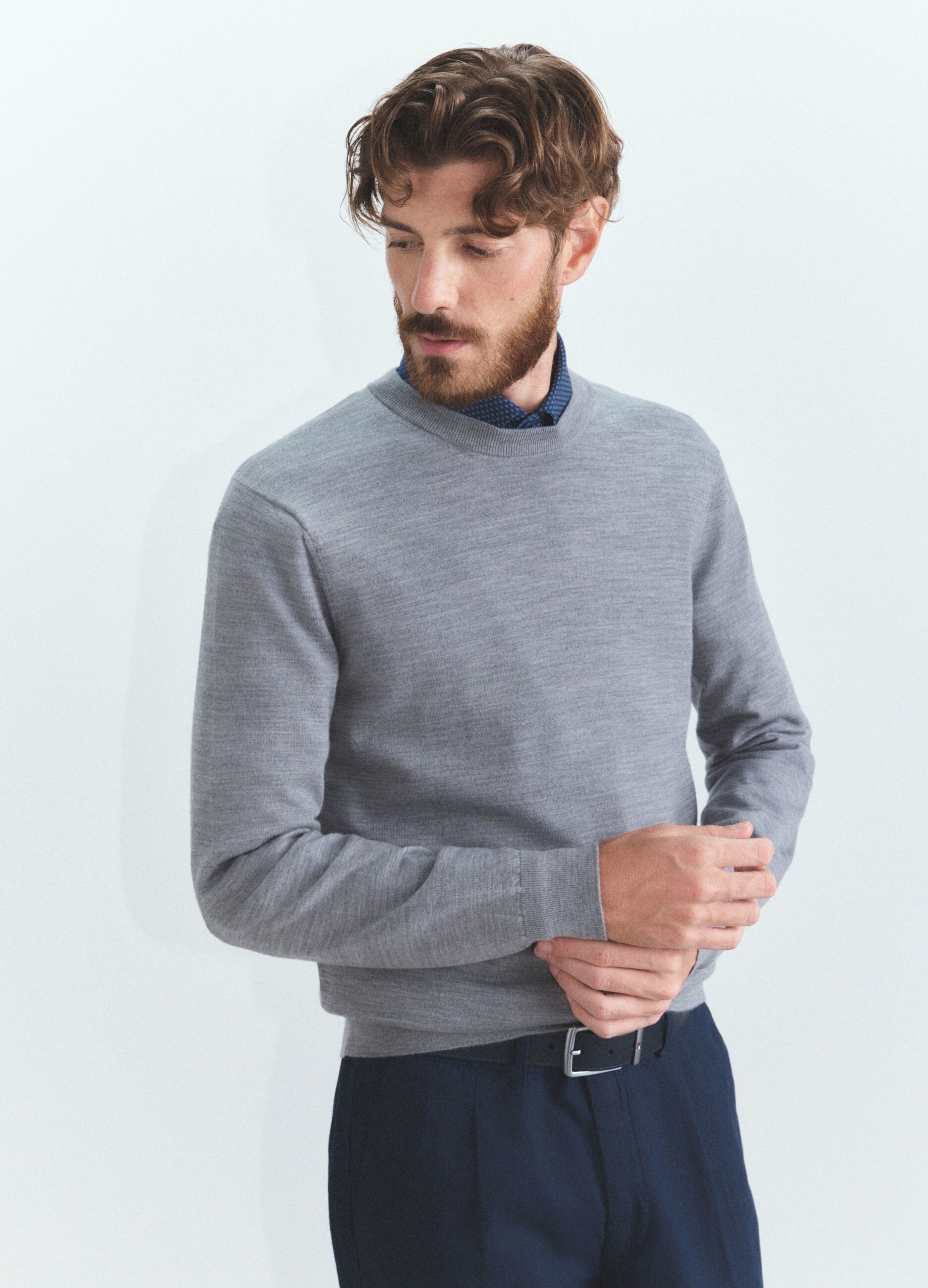 Maglione girocollo in lana merino m&eacute;lange uomo_1