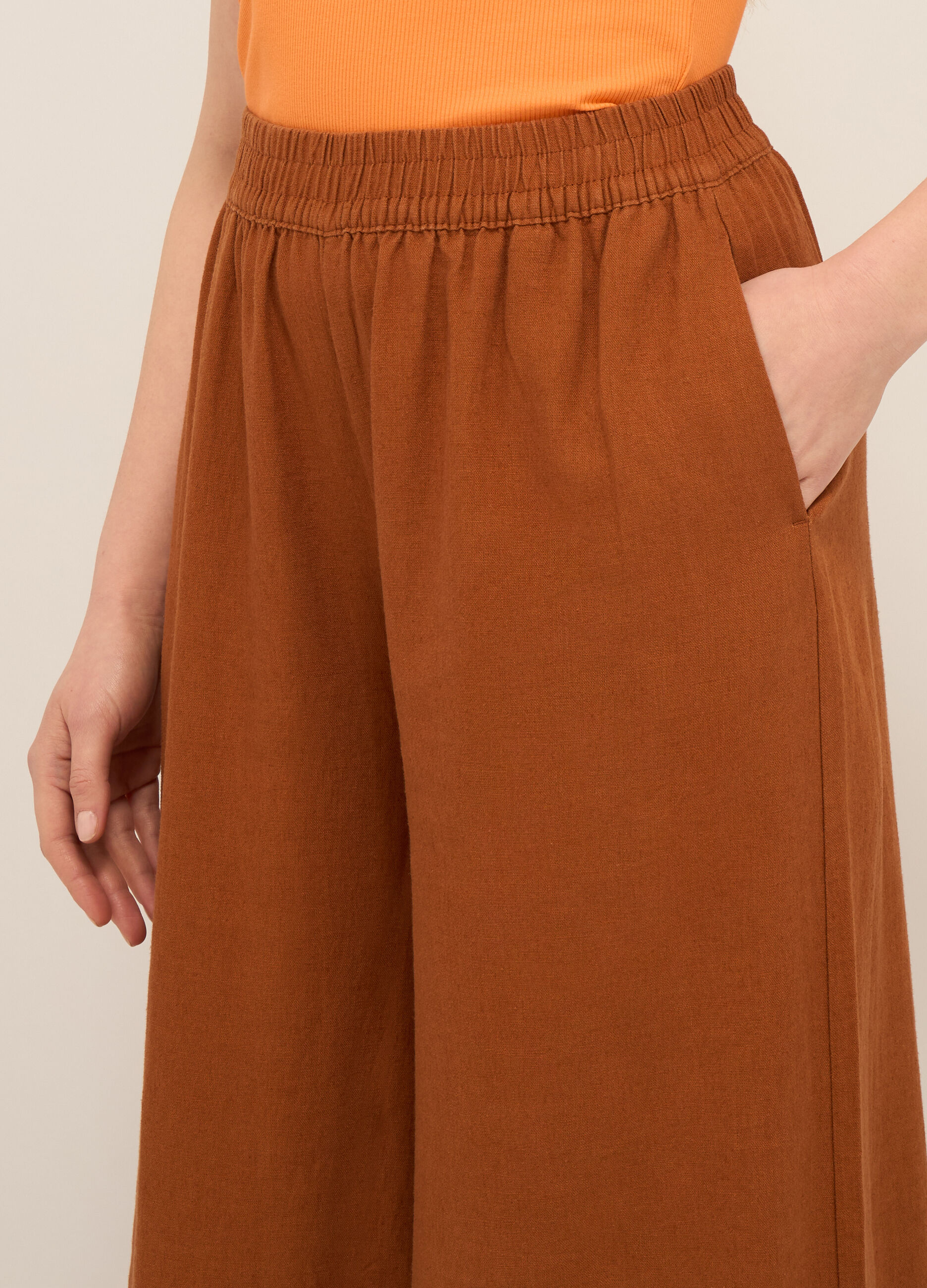 Pantalone palazzo in misto lino donna_2