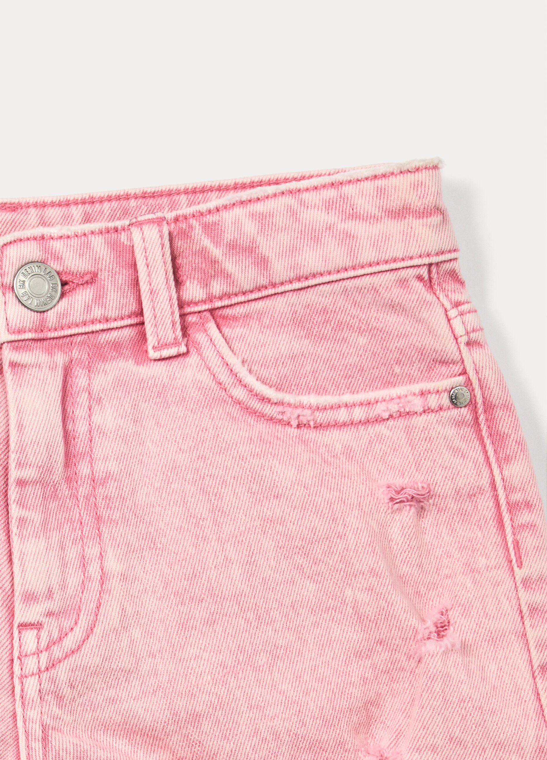 Shorts ripped regular fit in denim di puro cotone ragazza_2