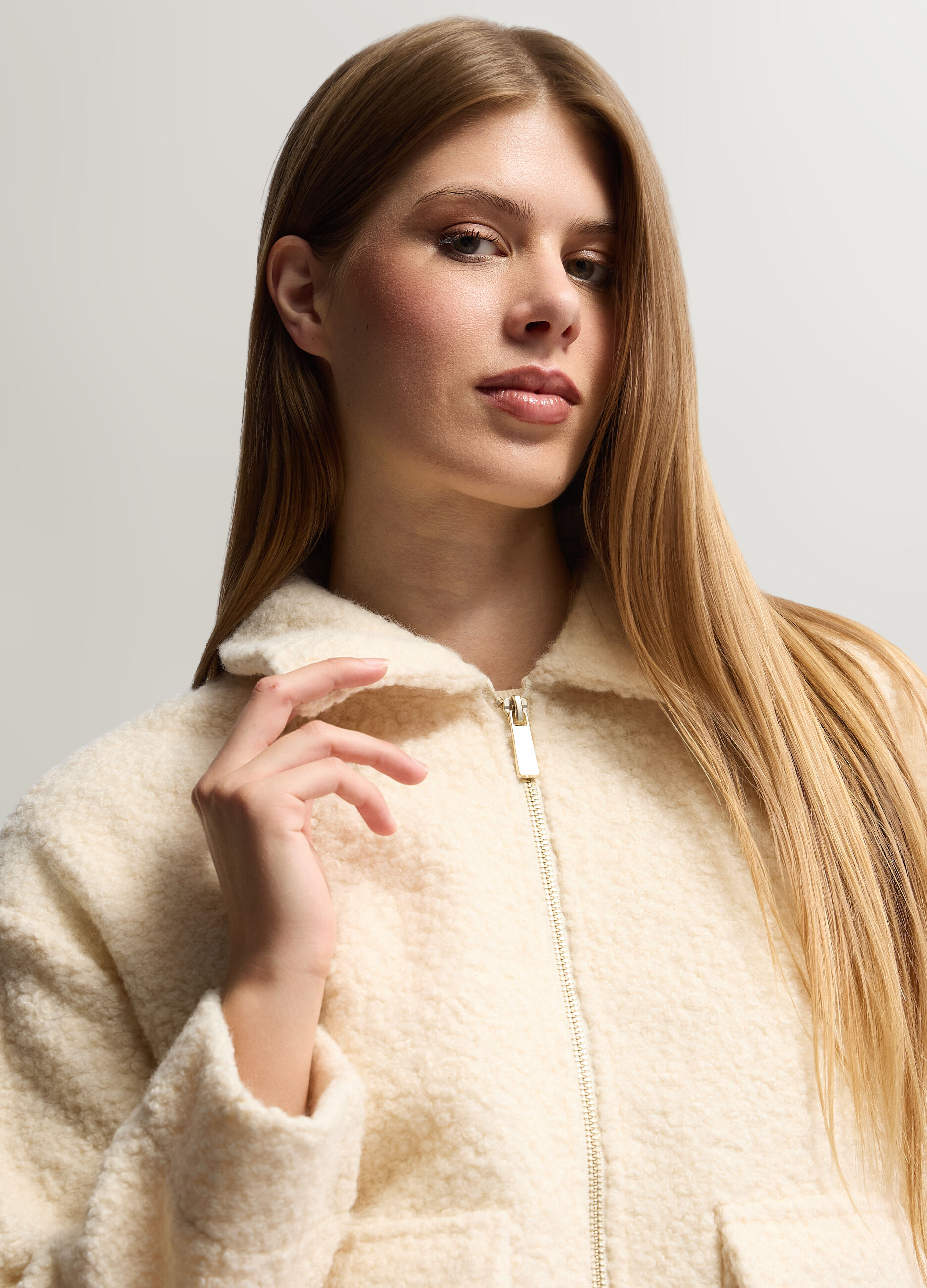 Giacca boucl&eacute; con chiusura full zip donna_2