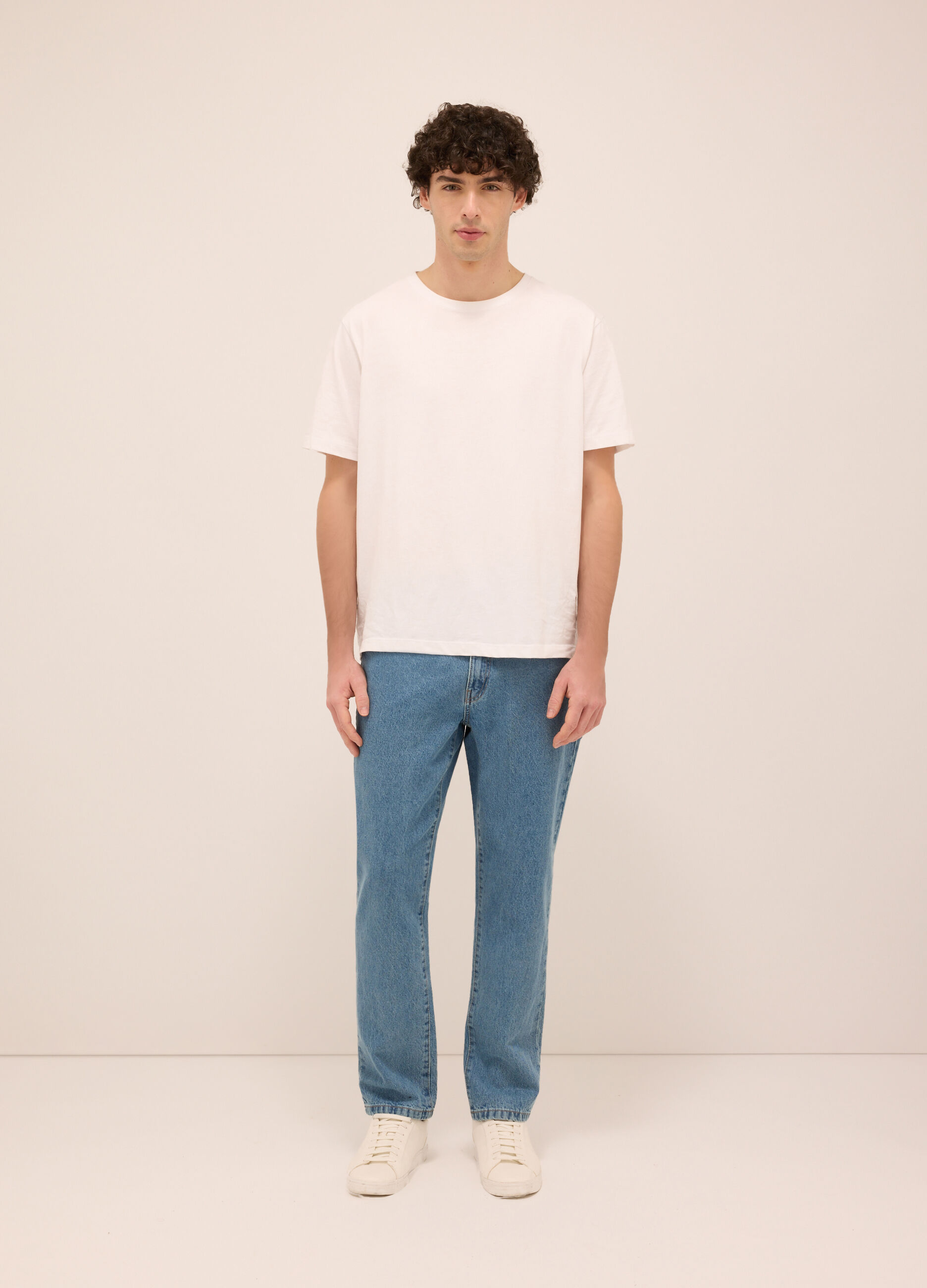 Jeans 5 tasche regular fit in denim di puro cotone uomo_0