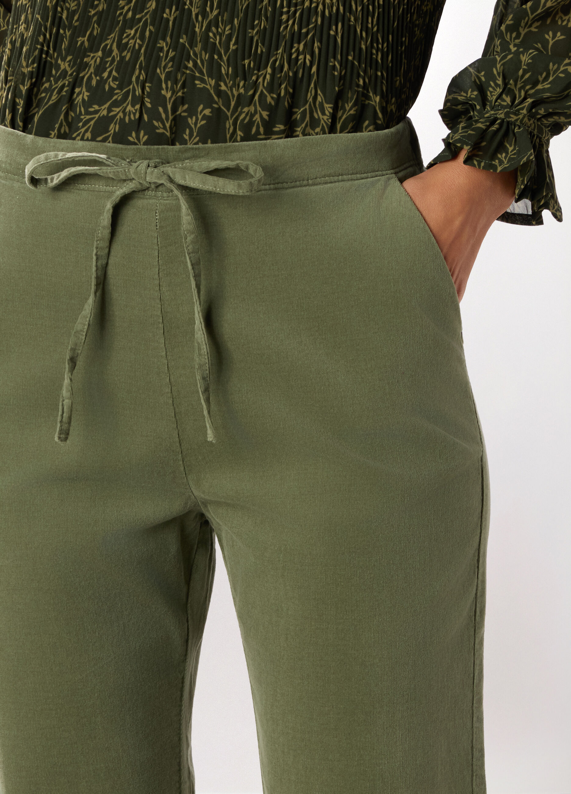 Jogger in velluto a coste di cotone stretch donna_2