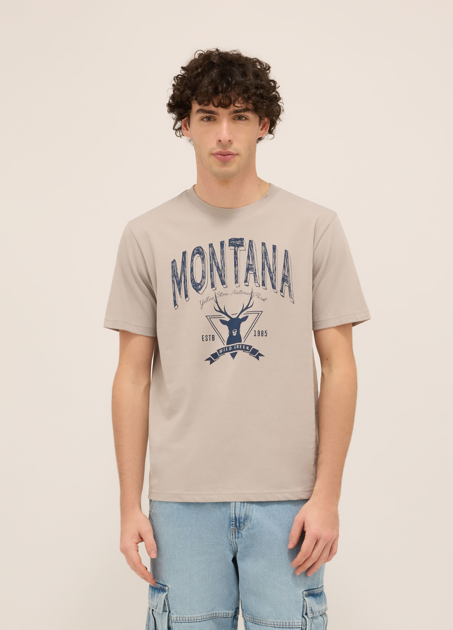 T-shirt girocollo in puro cotone con stampa uomo_0