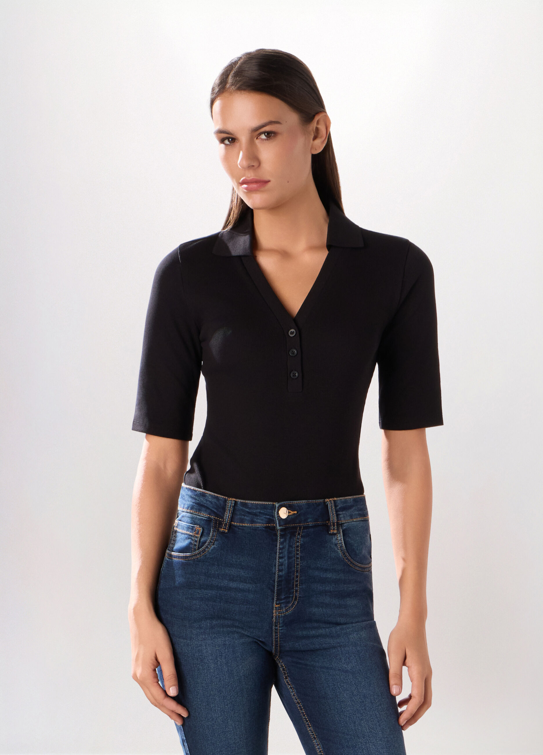 Body in costina di cotone stretch donna_0