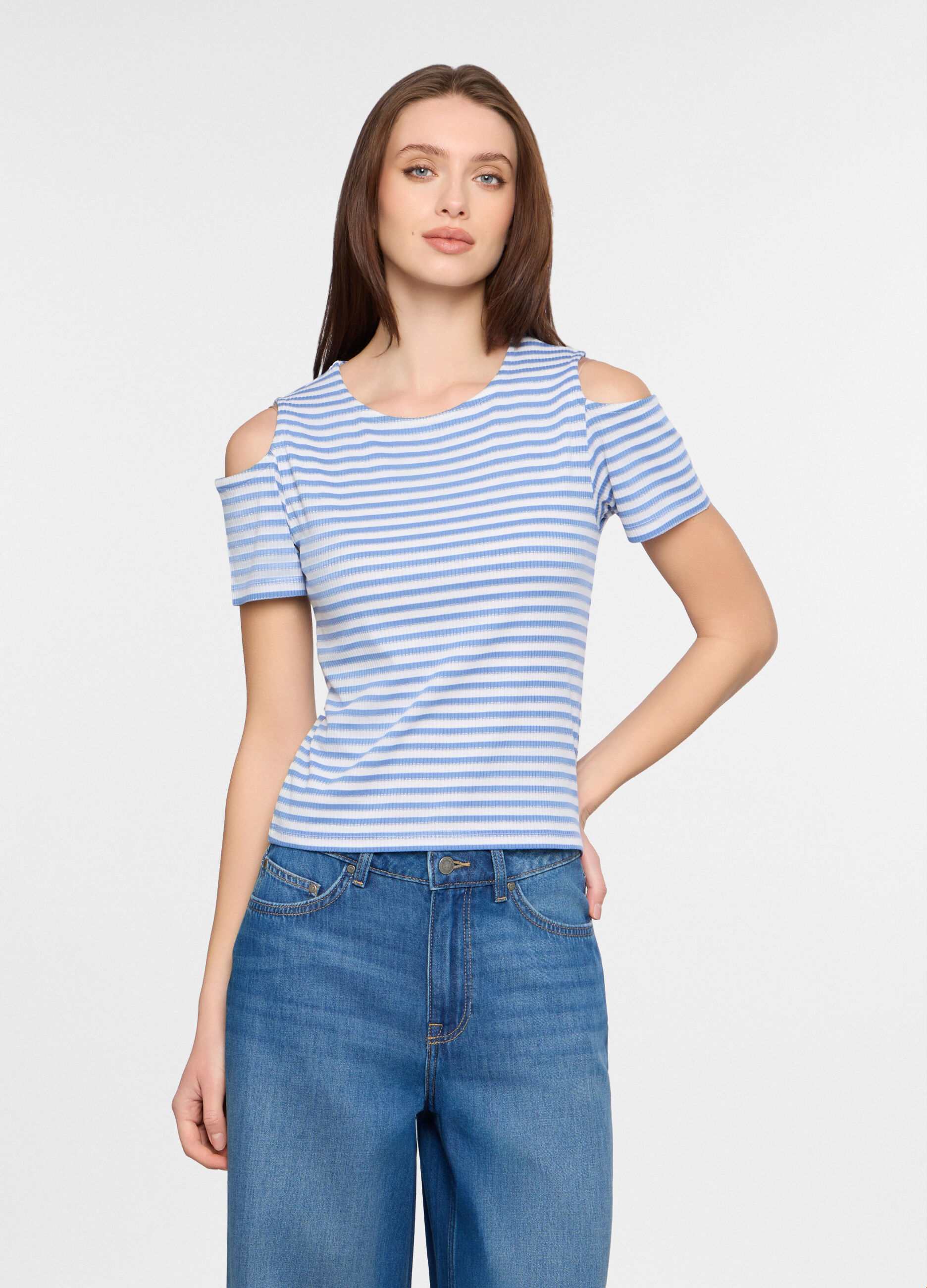 T-shirt girocollo in costina donna_0