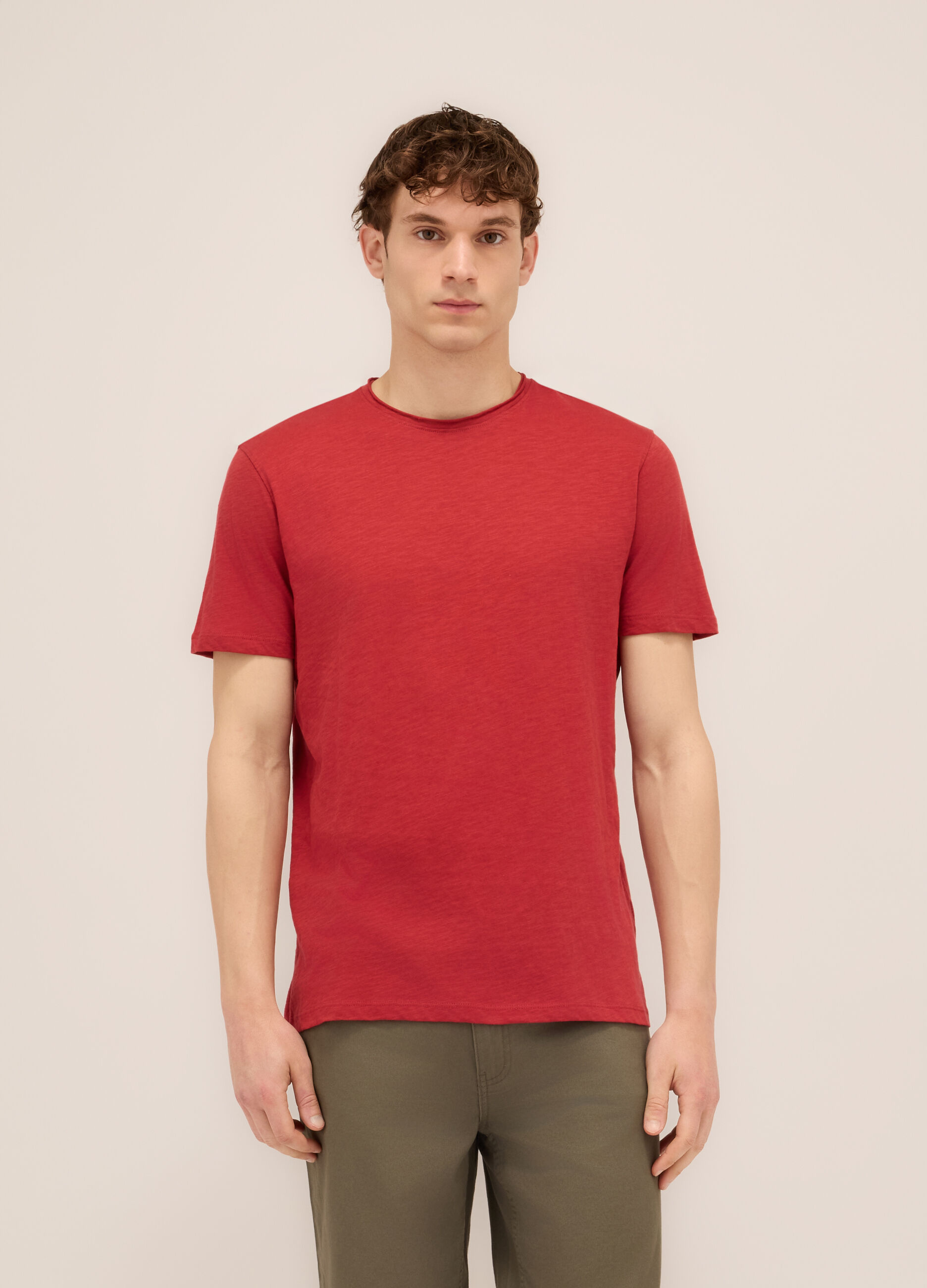 T-shirt girocollo in cotone fiammato uomo_0