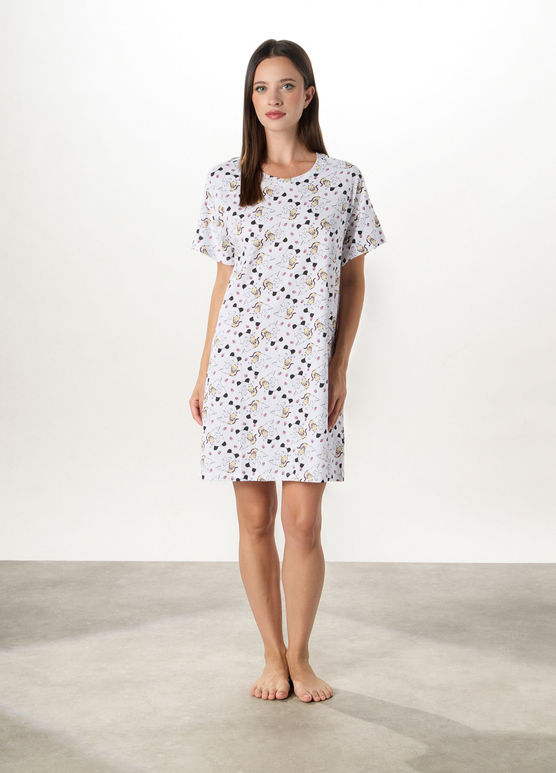 Camicia da notte maxi t-shirt in puro cotone donna_0