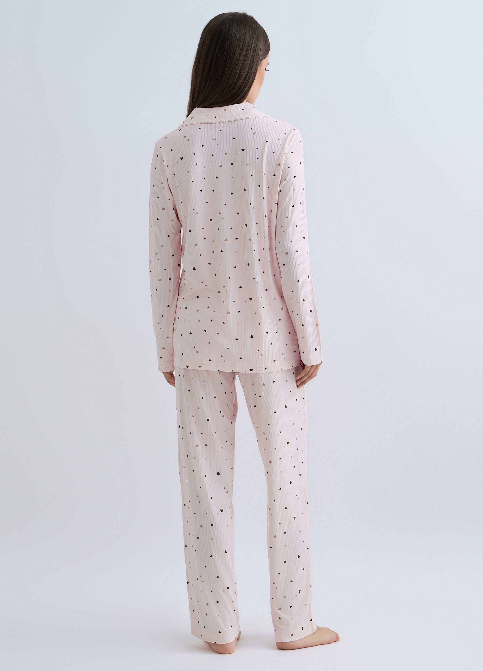 Set pigiama lungo in costina stretch donna_1
