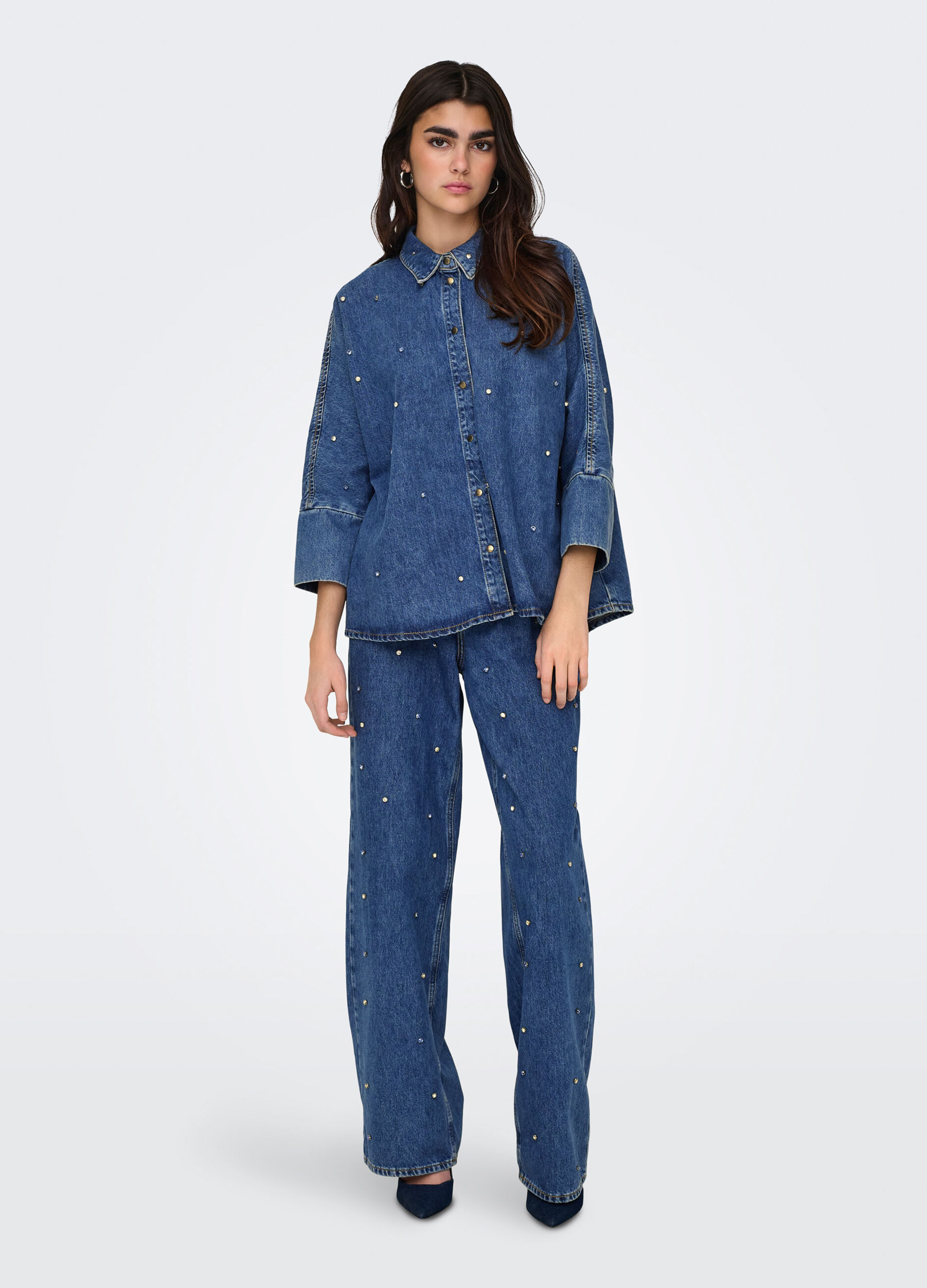 Camicia in denim con strass donna