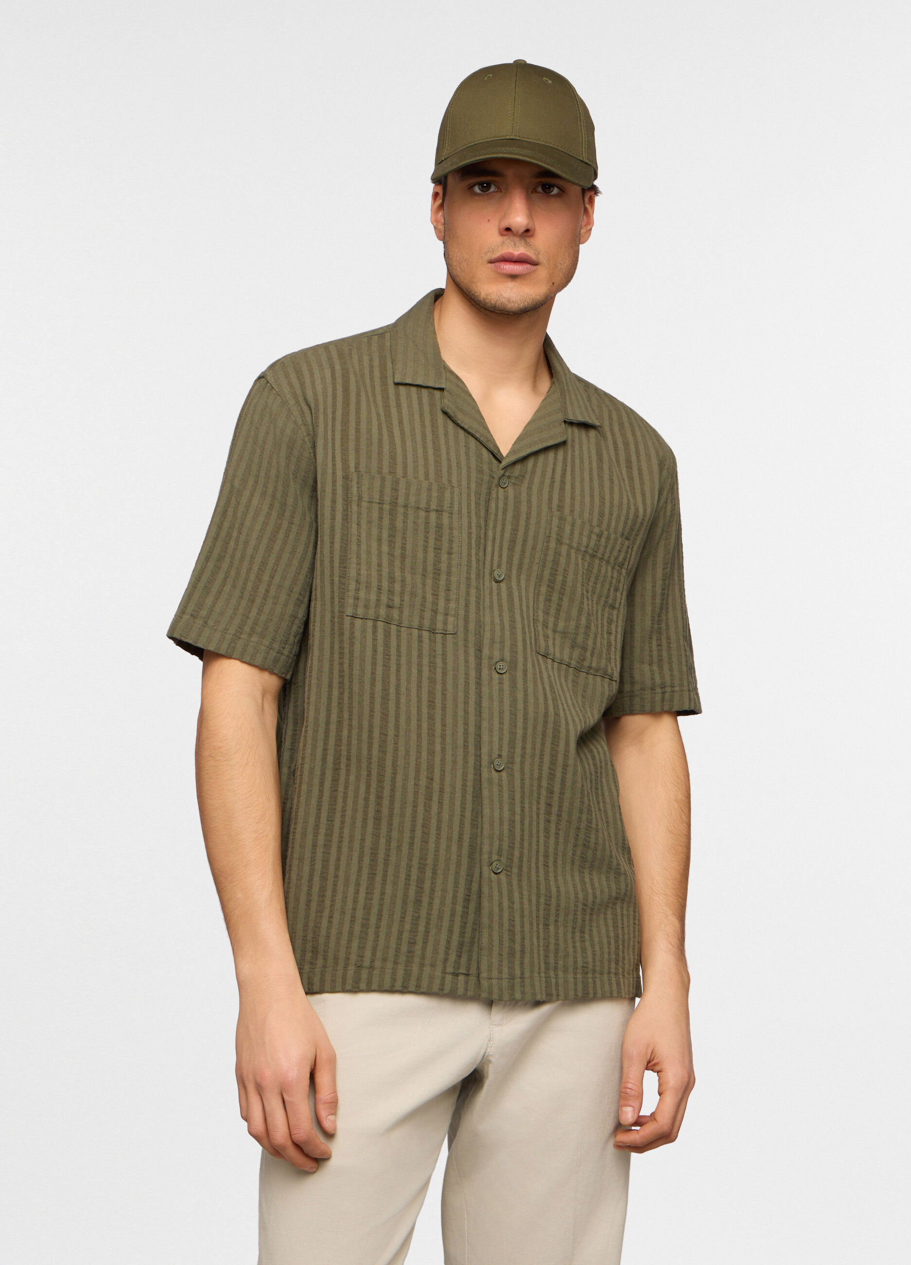 Camicia bowling a maniche corte in cotone e lino uomo_0