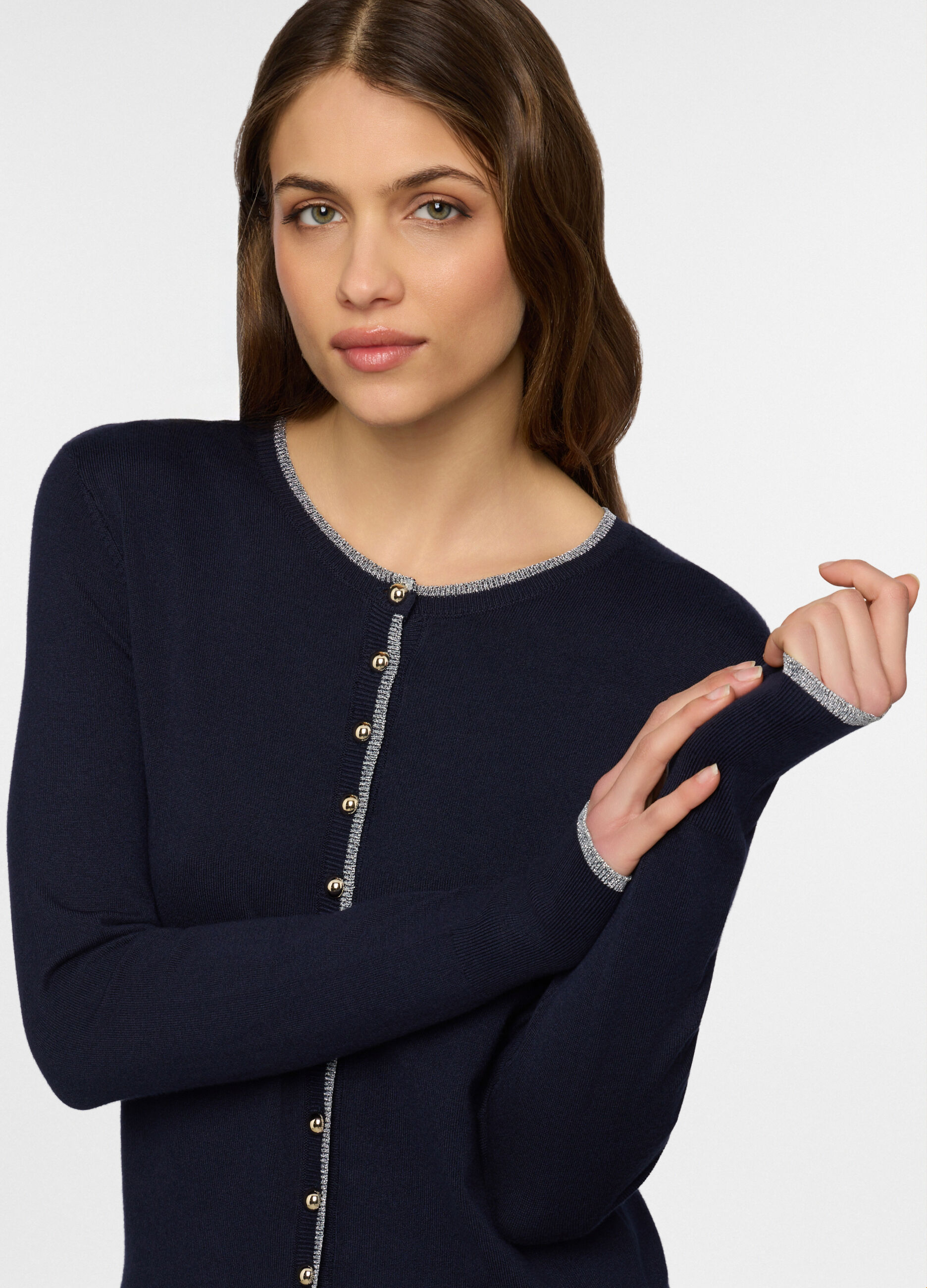 Cardigan girocollo rasato donna_2