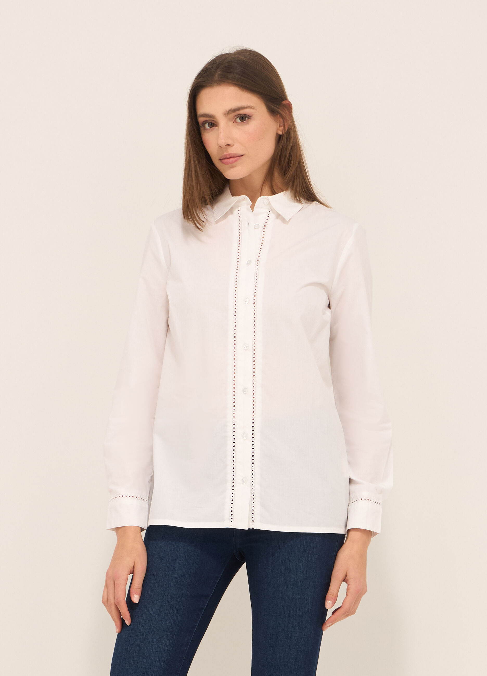 Camicia in puro cotone con ricamo donna_0