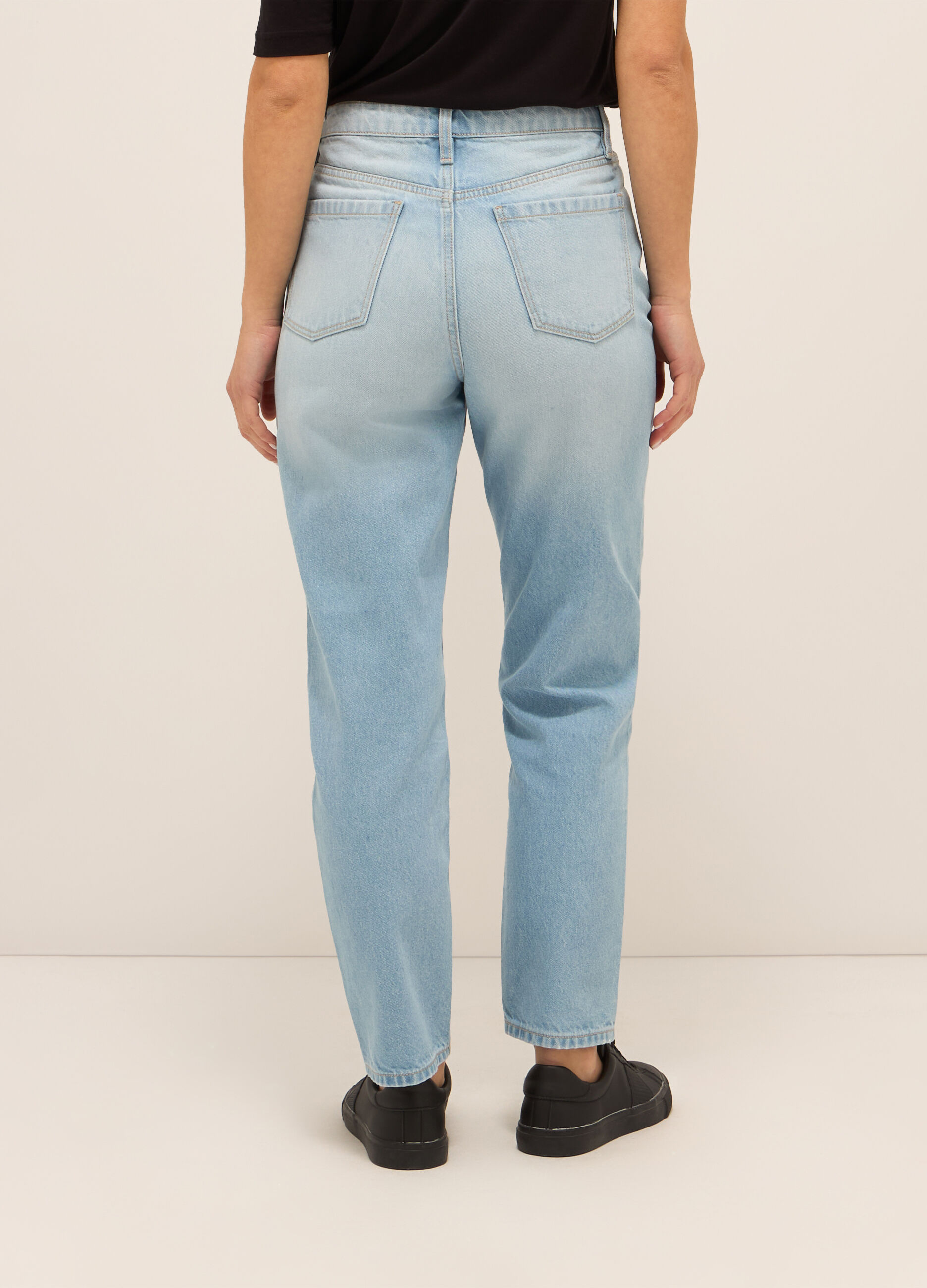 Pantaloni mom fit in denim di puro cotone donna_1