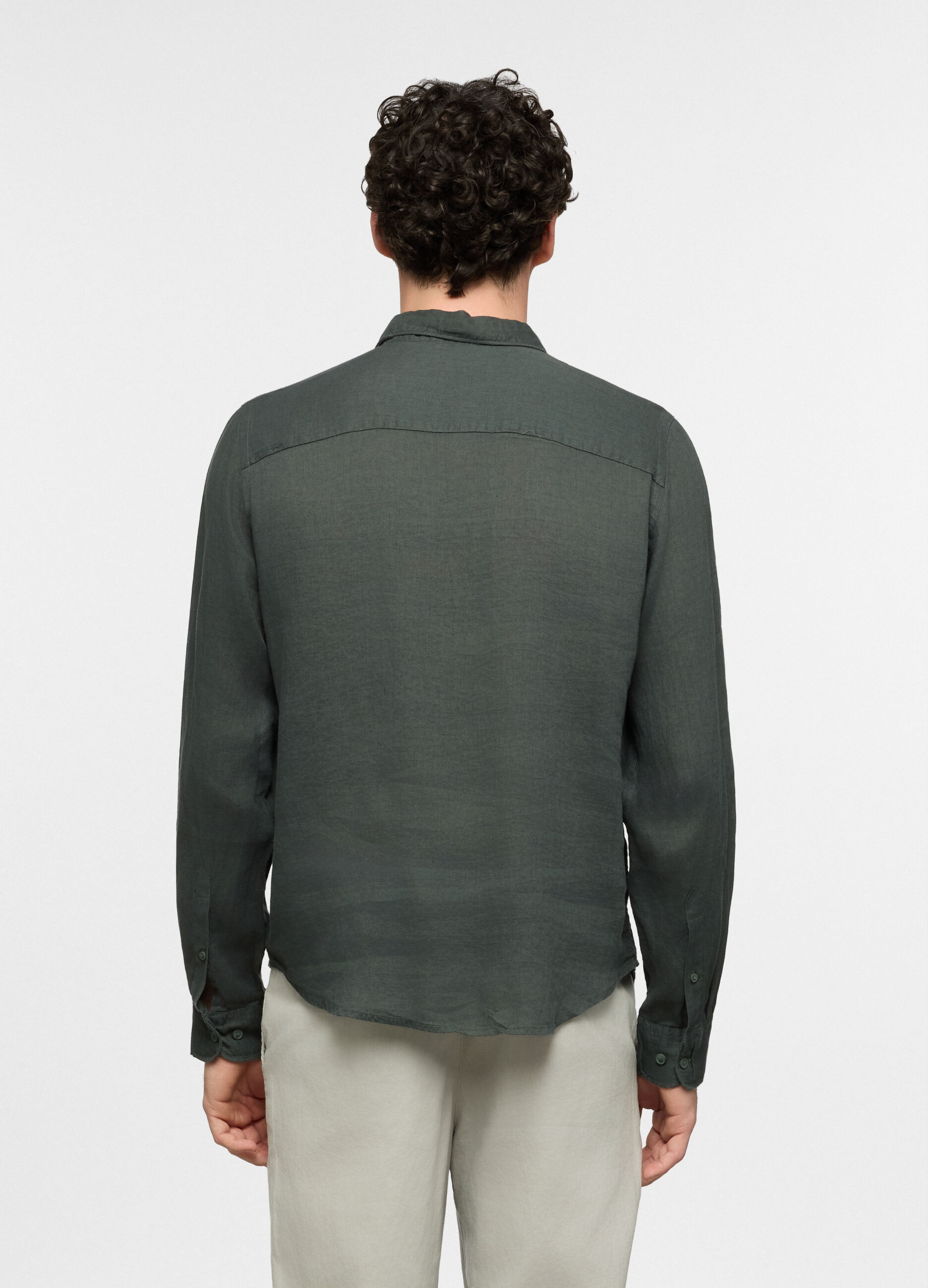 Camicia regular fit con colletto classico in lino uomo_1