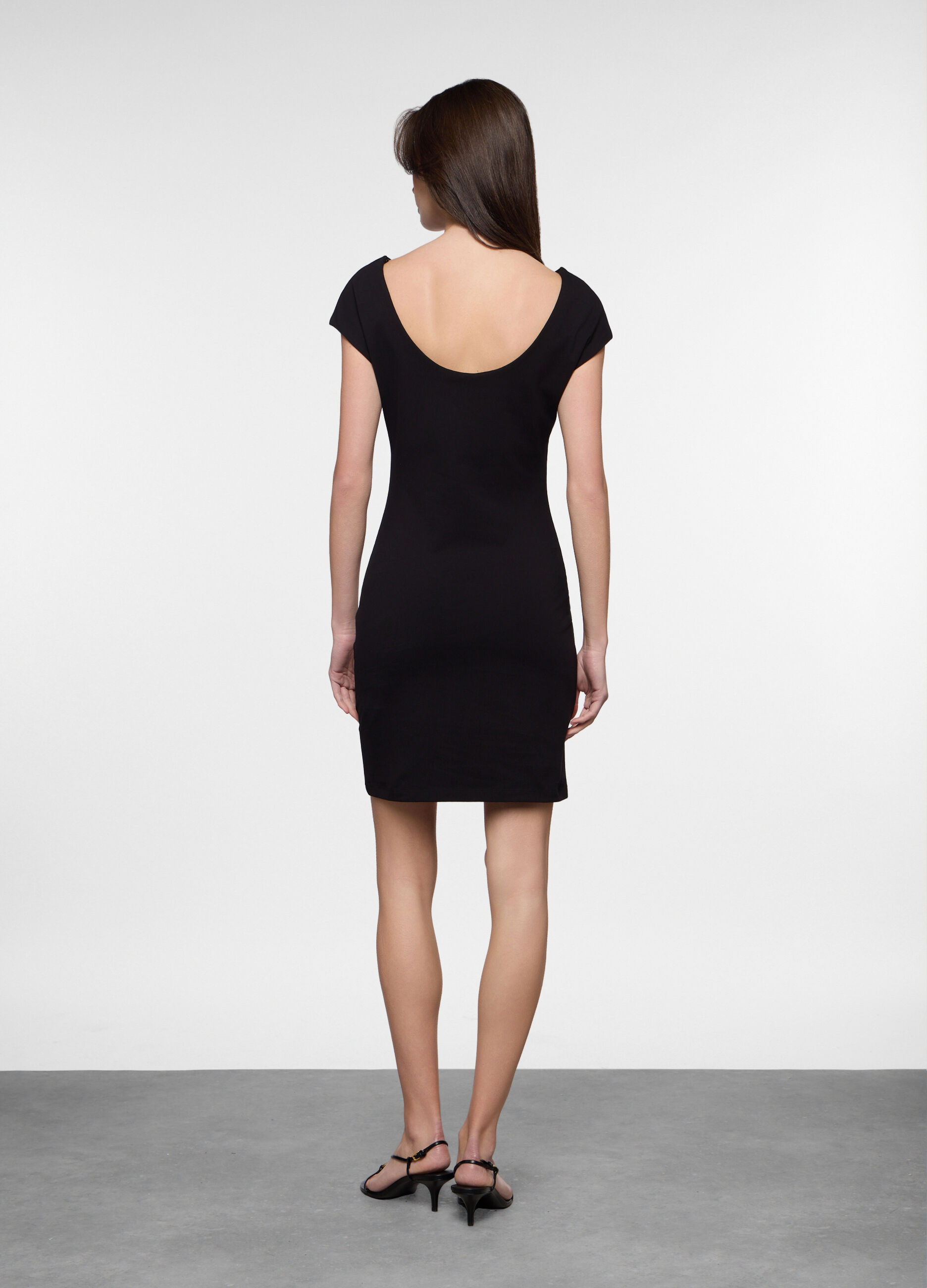Abito corto fitted in jersey di cotone stretch donna_1