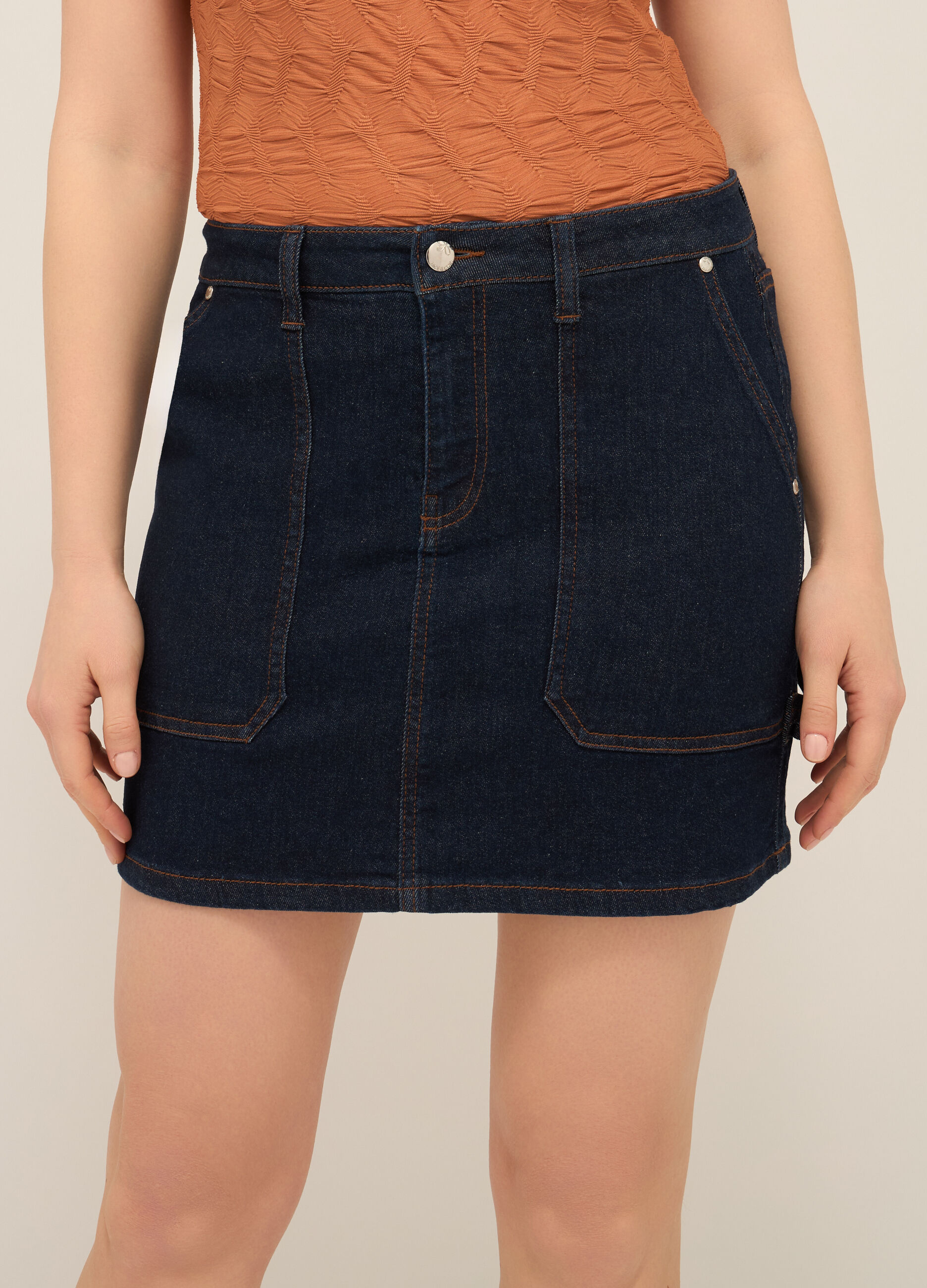 Minigonna in denim di cotone stretch donna_2