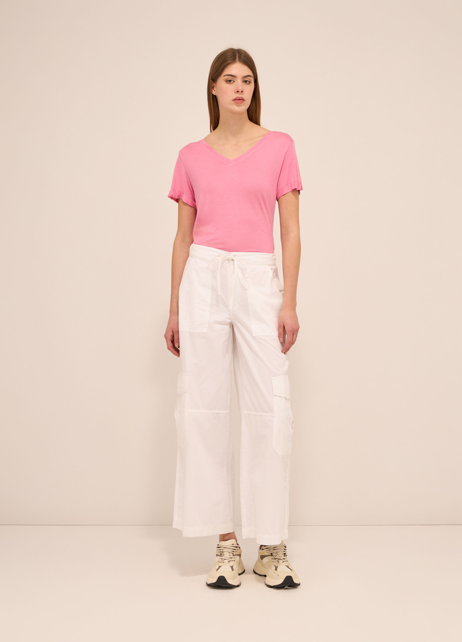 Pantaloni cargo in popeline di puro cotone donna_0