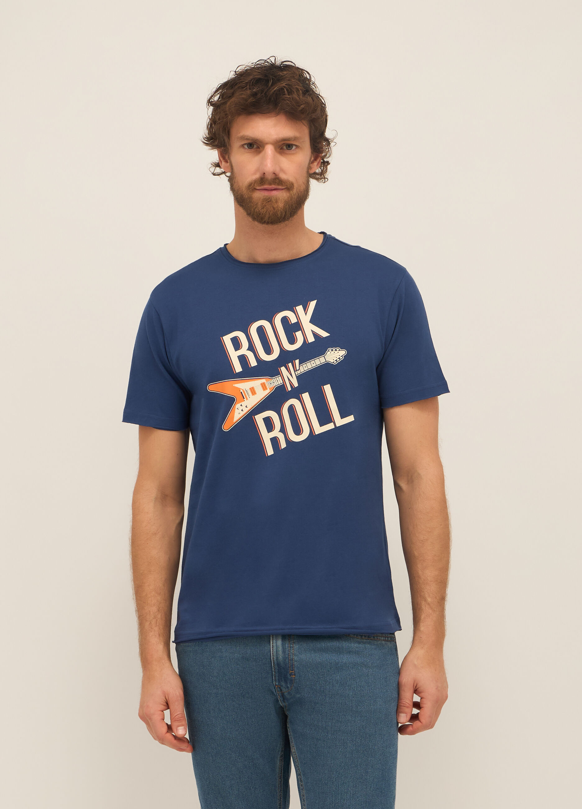 T-shirt girocollo in puro cotone con stampa uomo_0