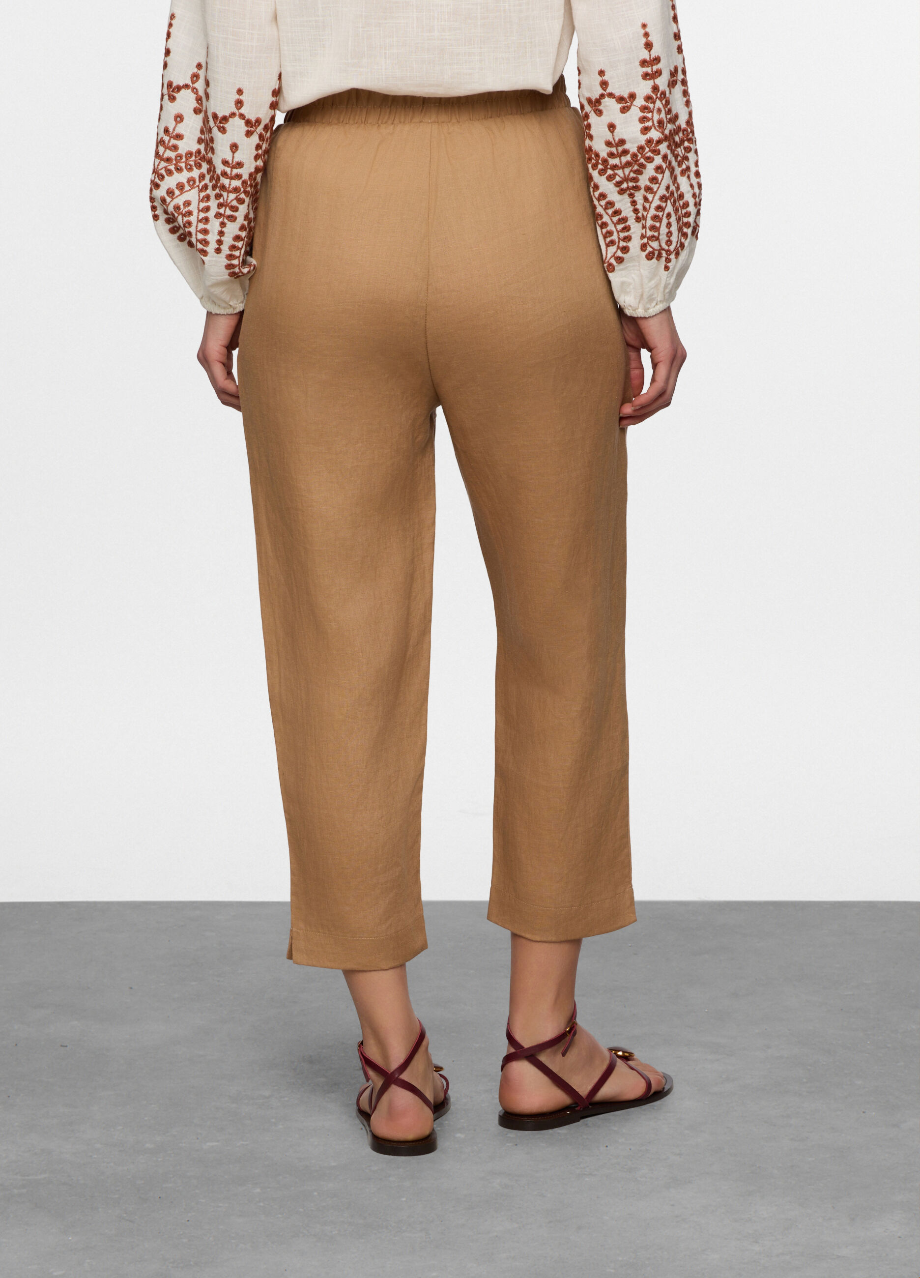 Pantaloni regular fit in puro lino donna_1