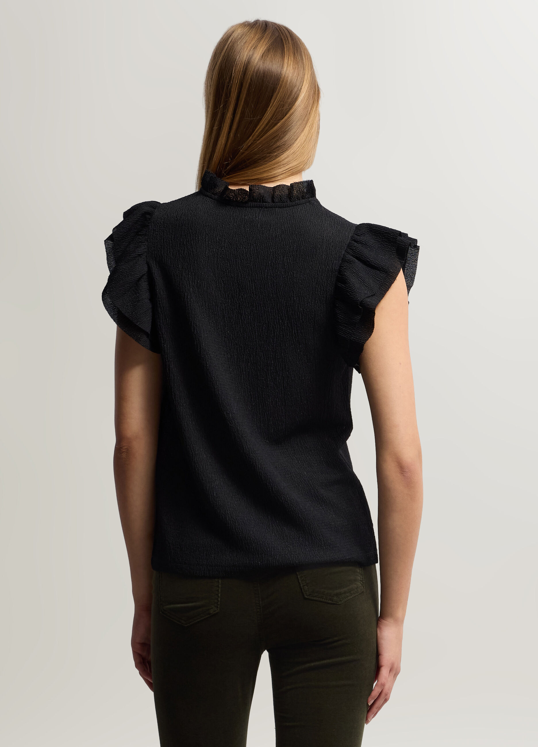 Blusa Fit Regular con scollo a goccia cr&ecirc;pe stretch donna_1
