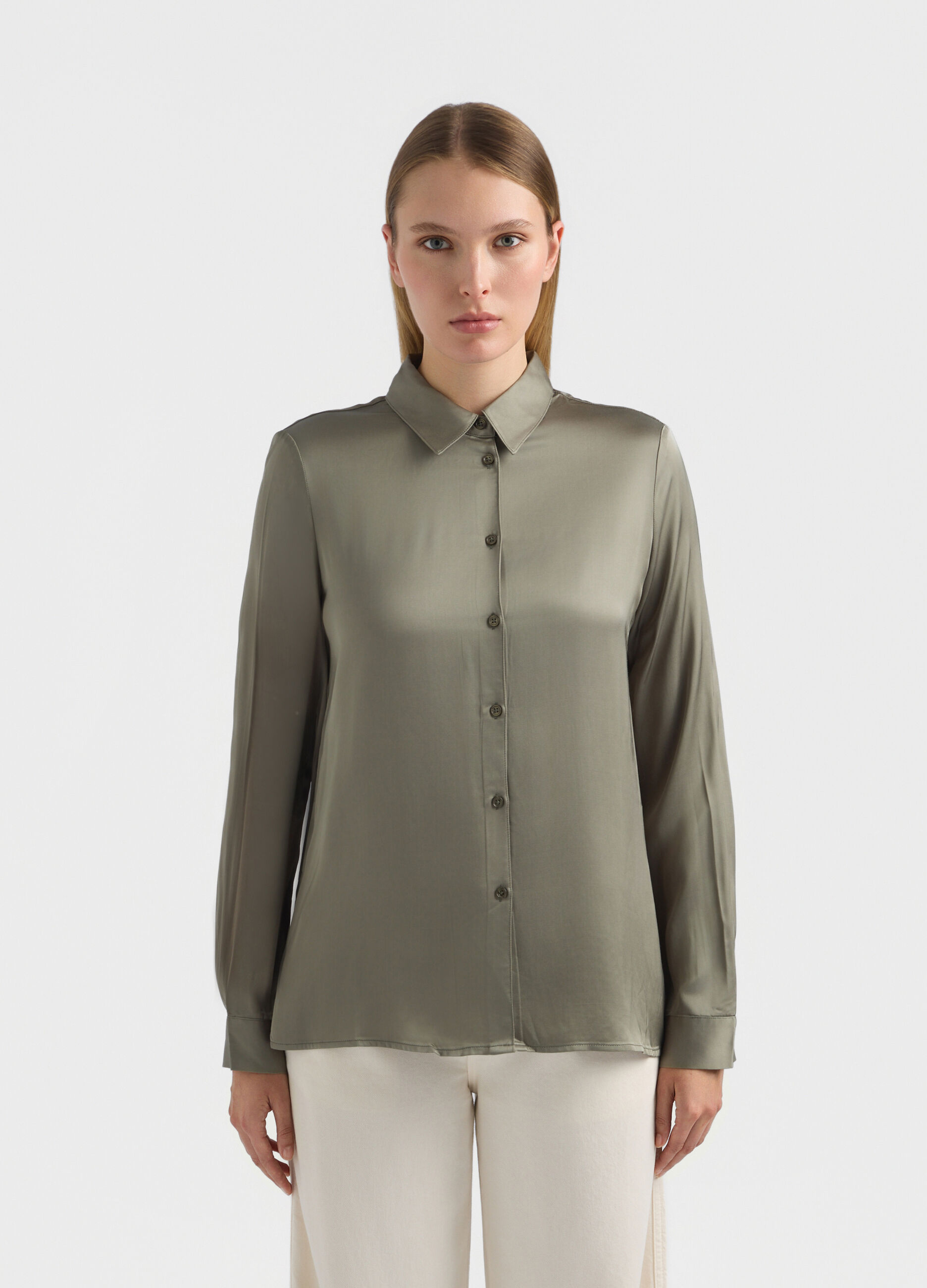 Camicia Fit Regular con colletto alla francese in raso di pura viscosa donna_1