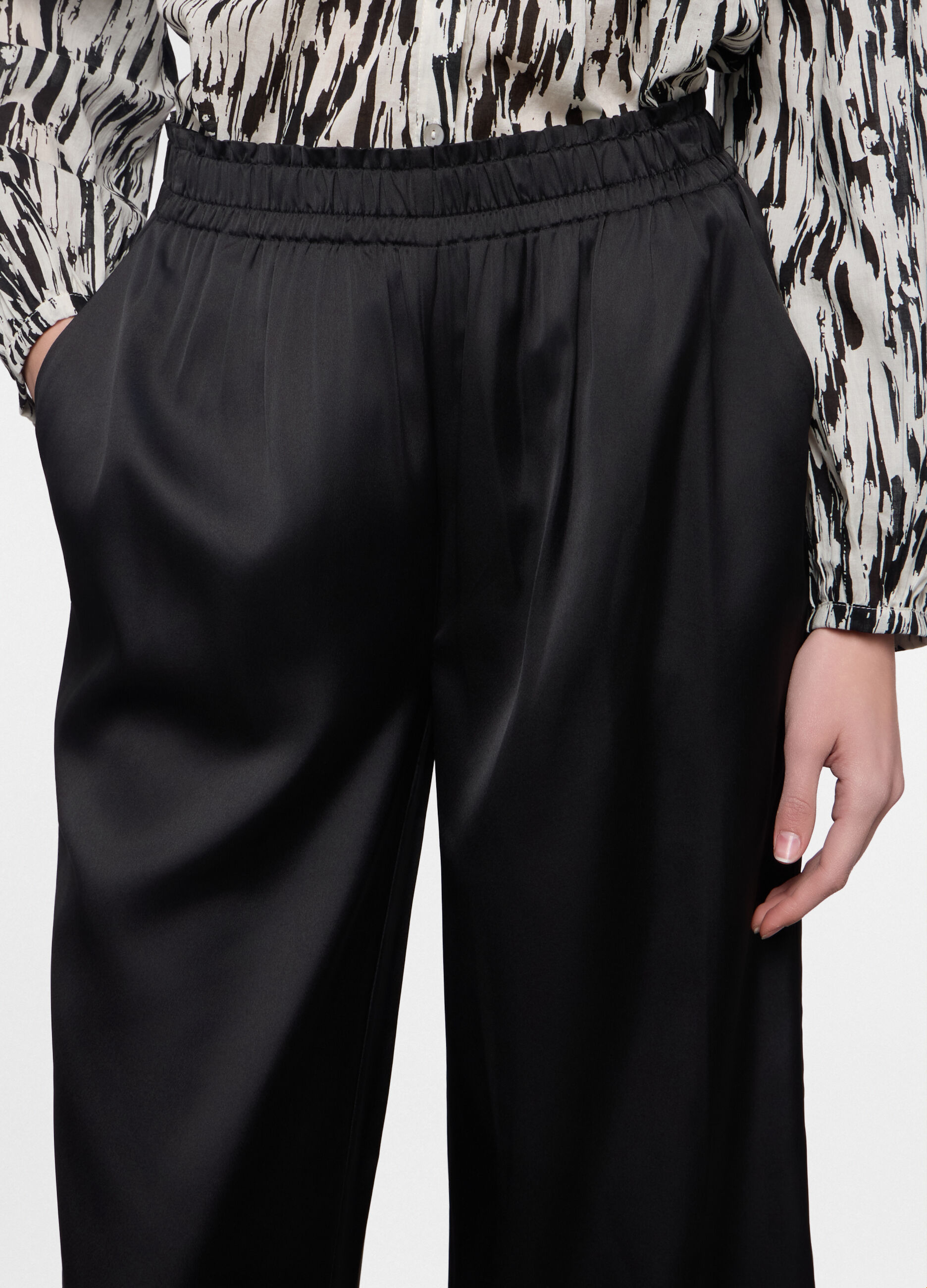 Pantaloni wide leg in satin donna_2