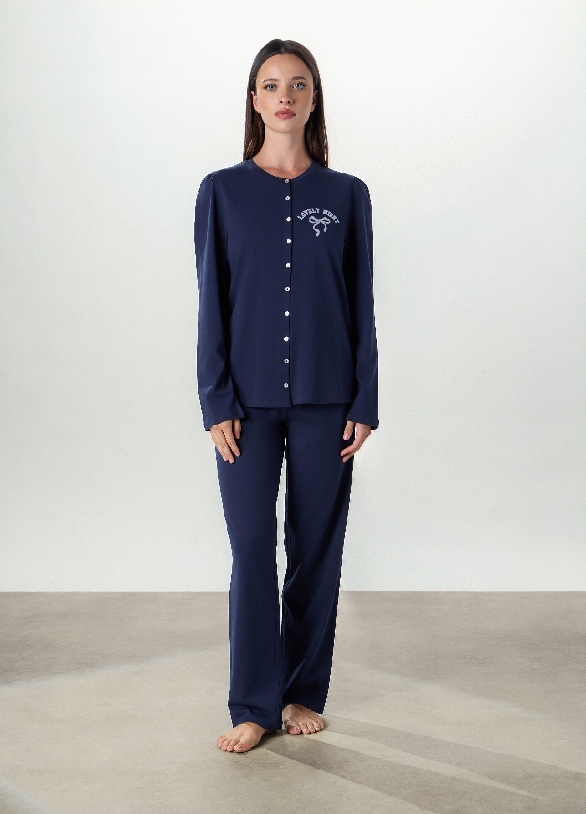 Set pigiama lungo in puro cotone donna_0