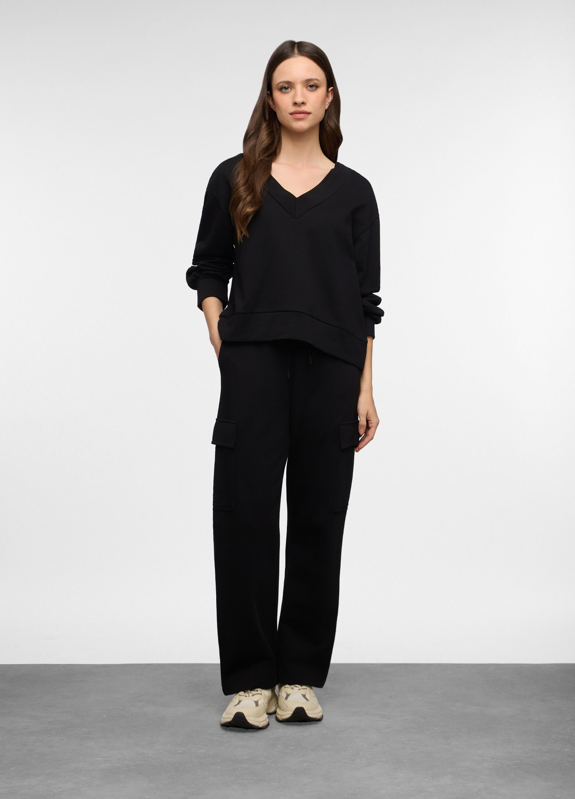 Jogger cargo regular fit in french terry di puro cotone donna_0