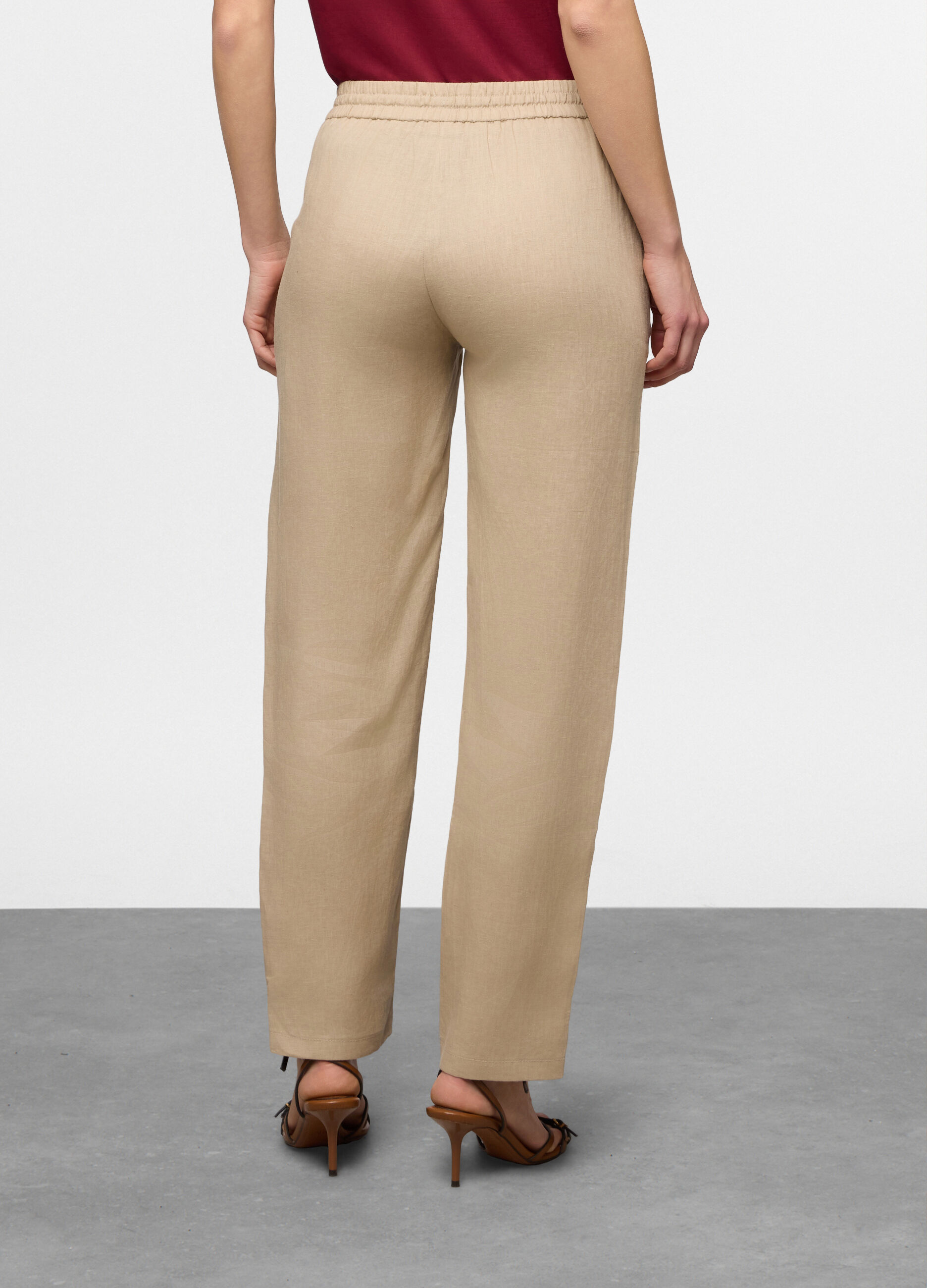 Pantaloni fit regular in puro lino donna_1