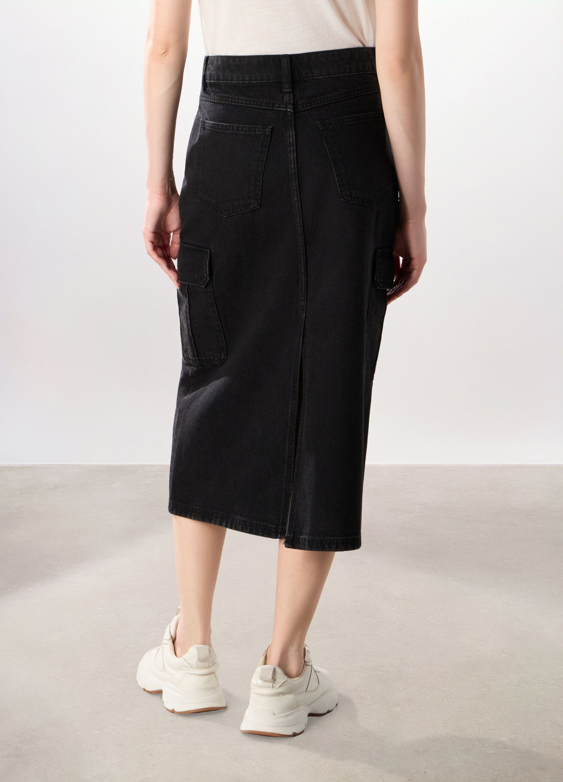 Gonna lunga in denim di puro cotone donna_1