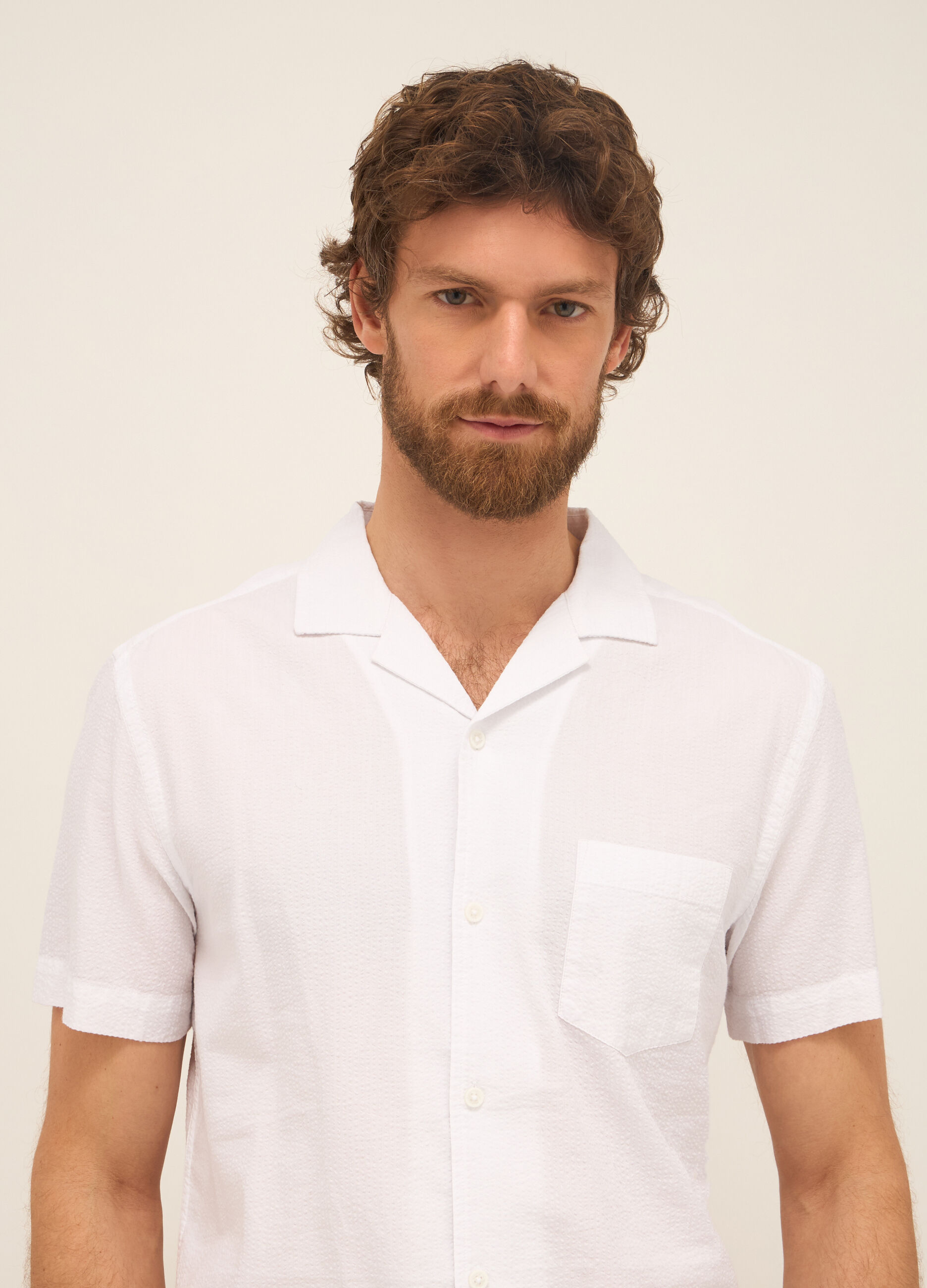 Camicia a maniche corte in cotone seersucker uomo_2