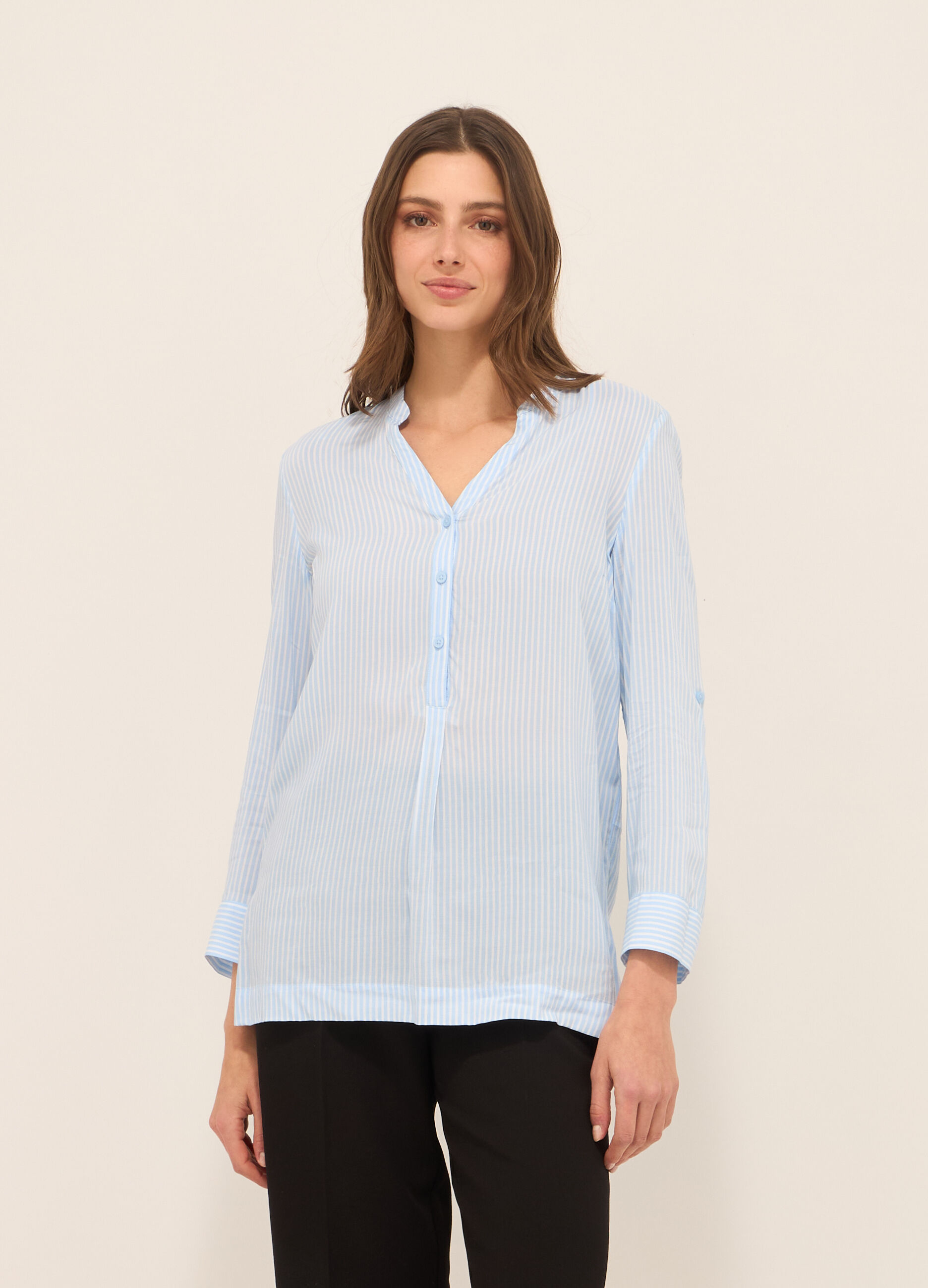 Blusa a righe in pura viscosa donna_0