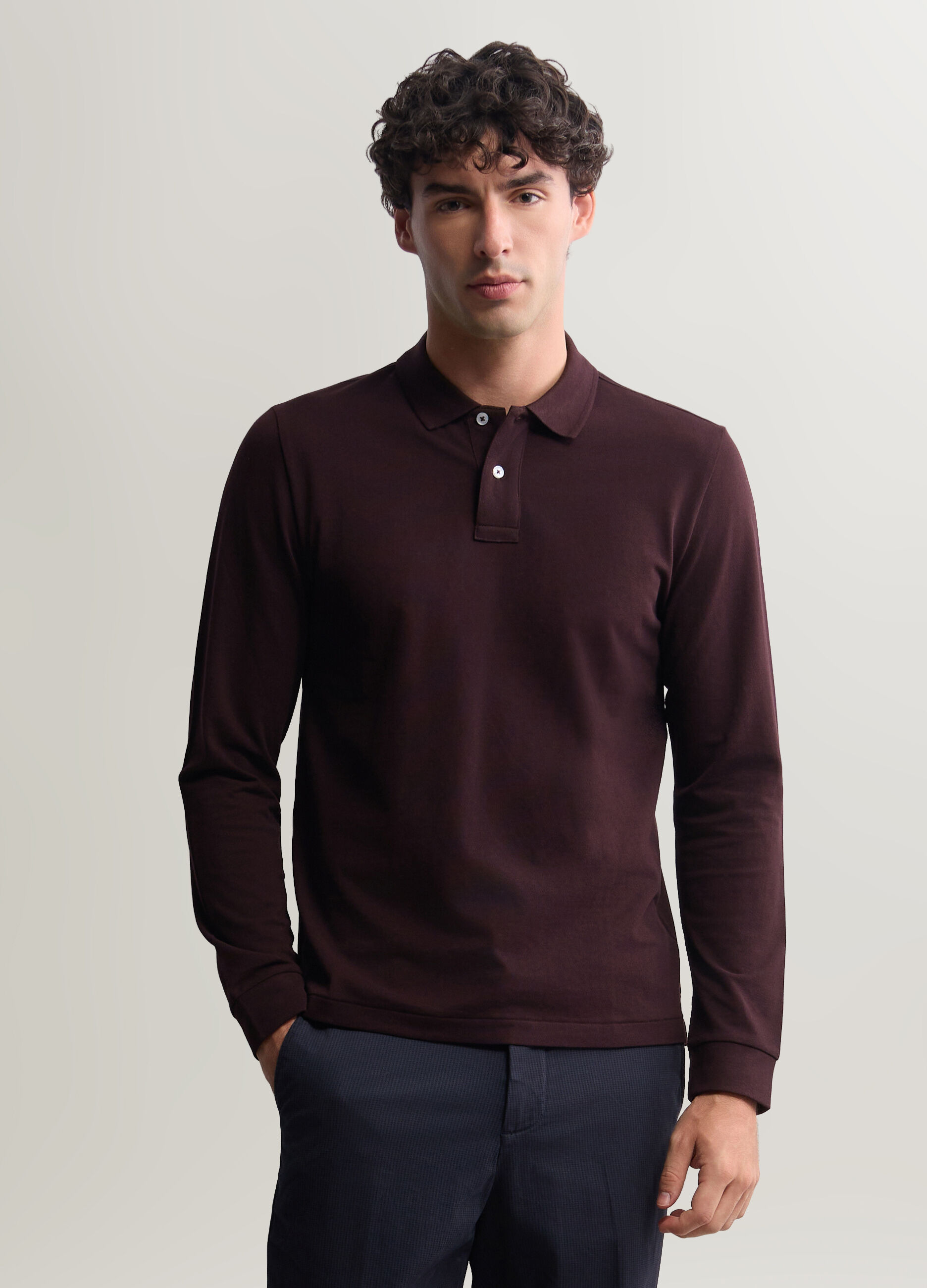 Polo a maniche lunghe in piquet di cotone uomo_0