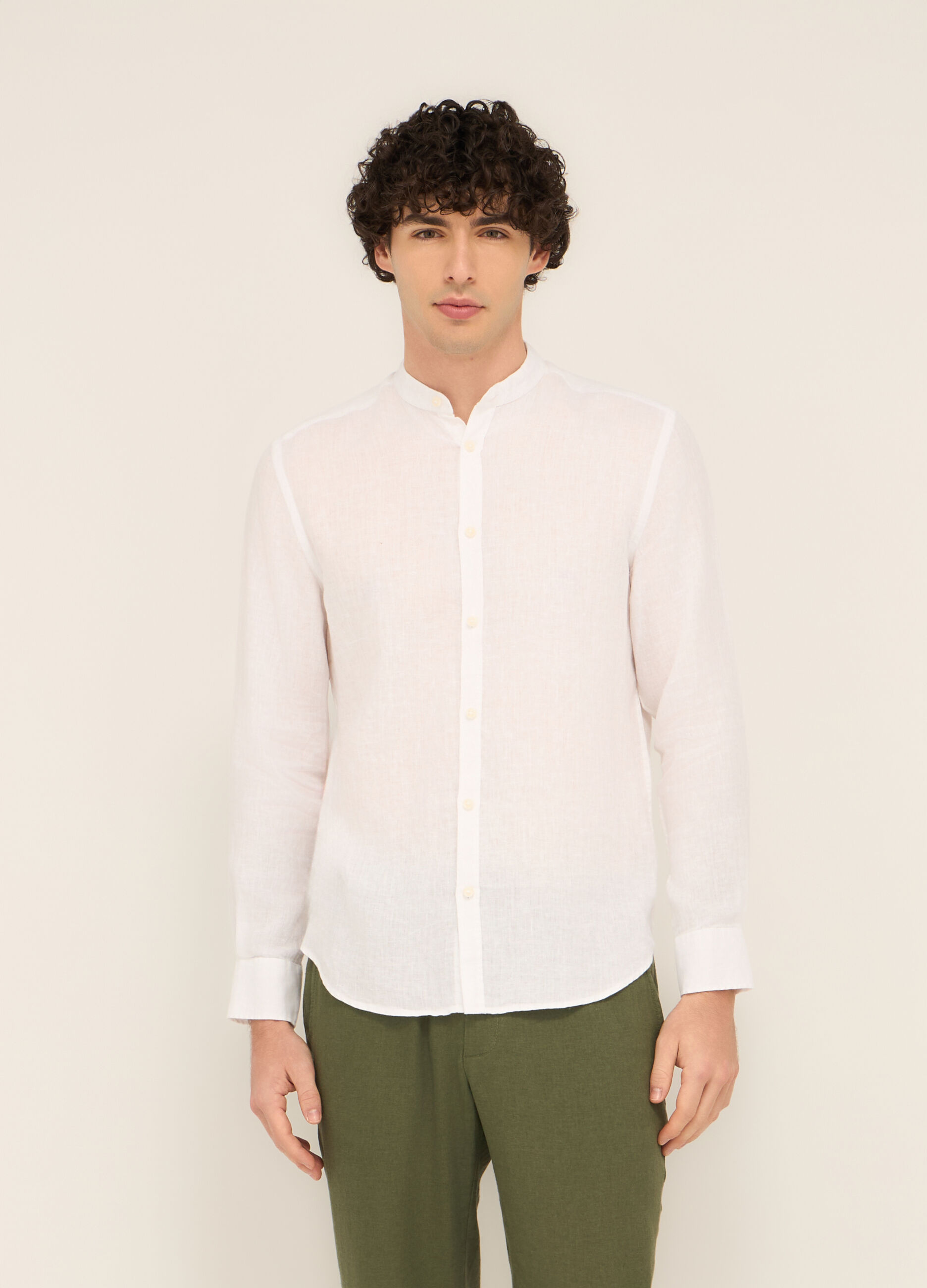 Camicia colletto coreano in puro lino uomo