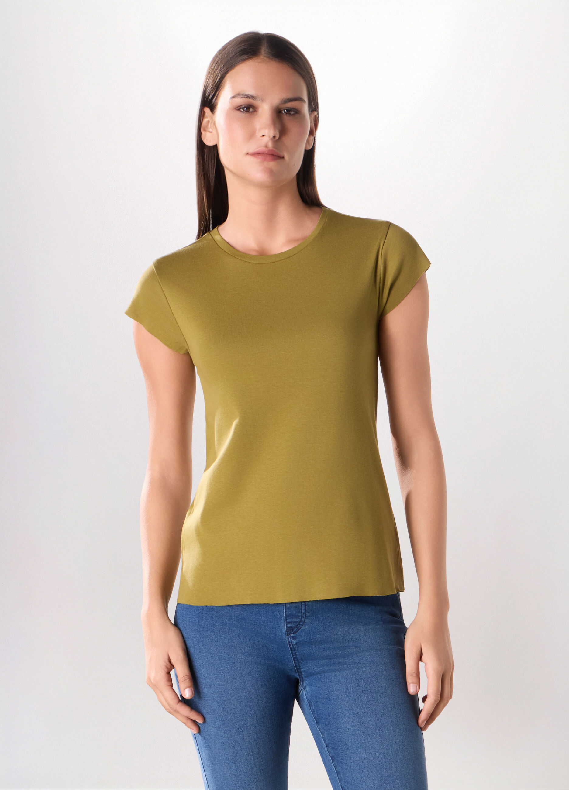 T-shirt in costina di puro cotone donna_0