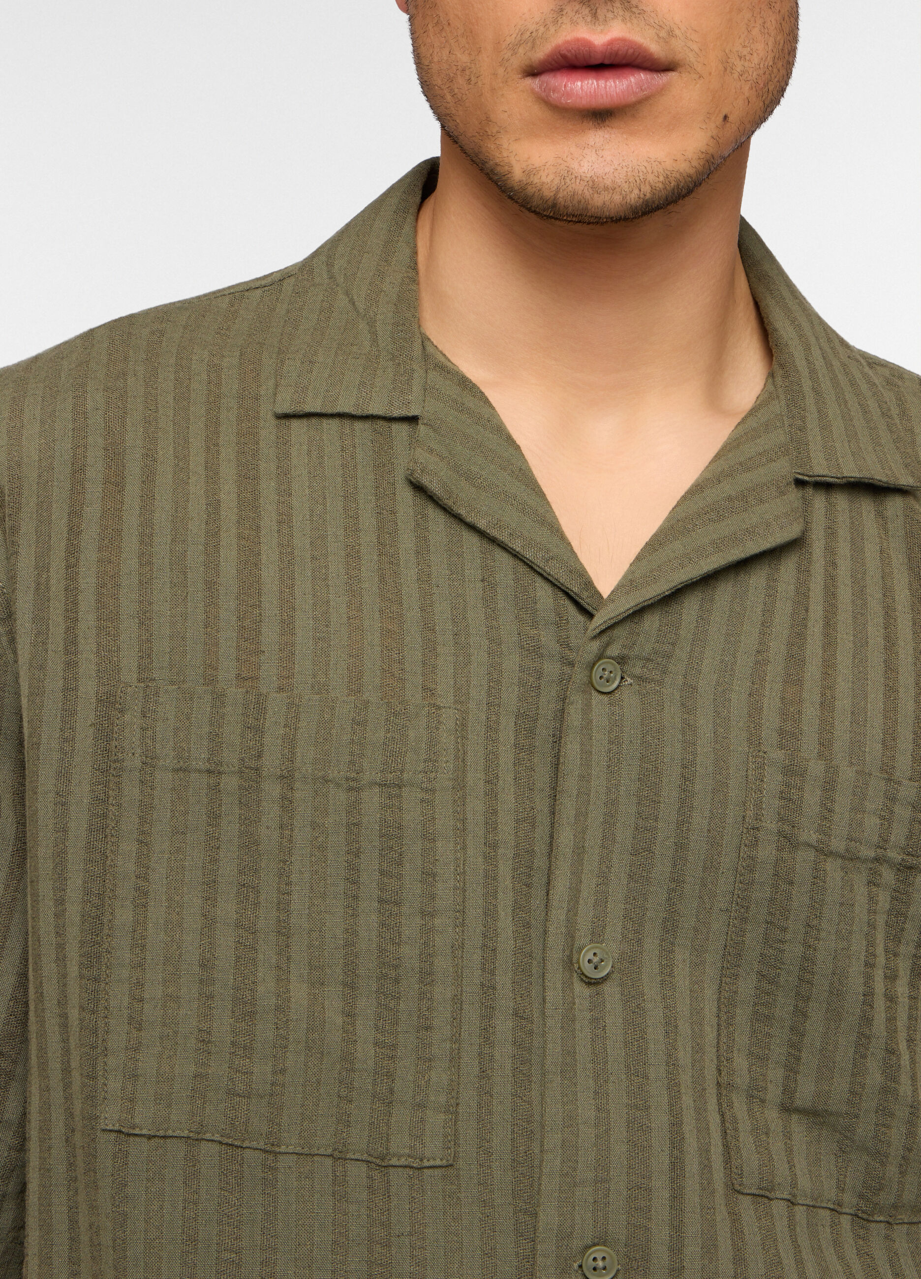 Camicia bowling a maniche corte in cotone e lino uomo_2