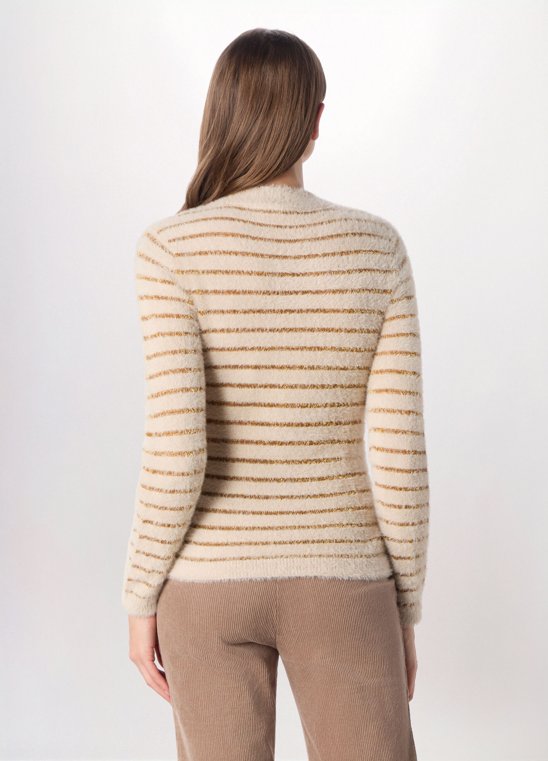 Tricot fluffy a righe donna_1